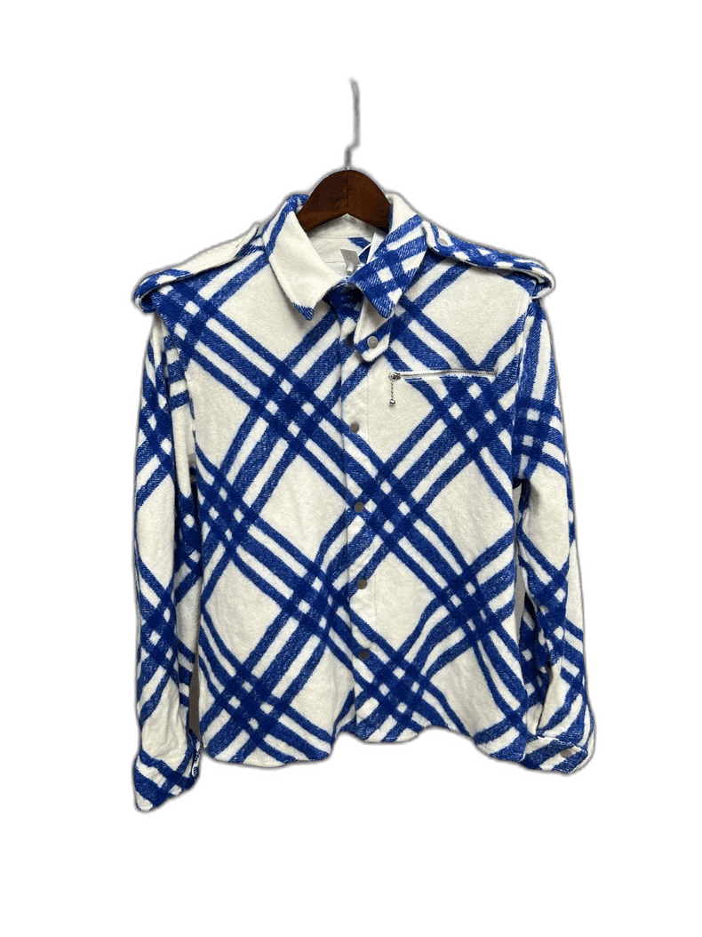 Burberry Blue and White Check Wool Shirt