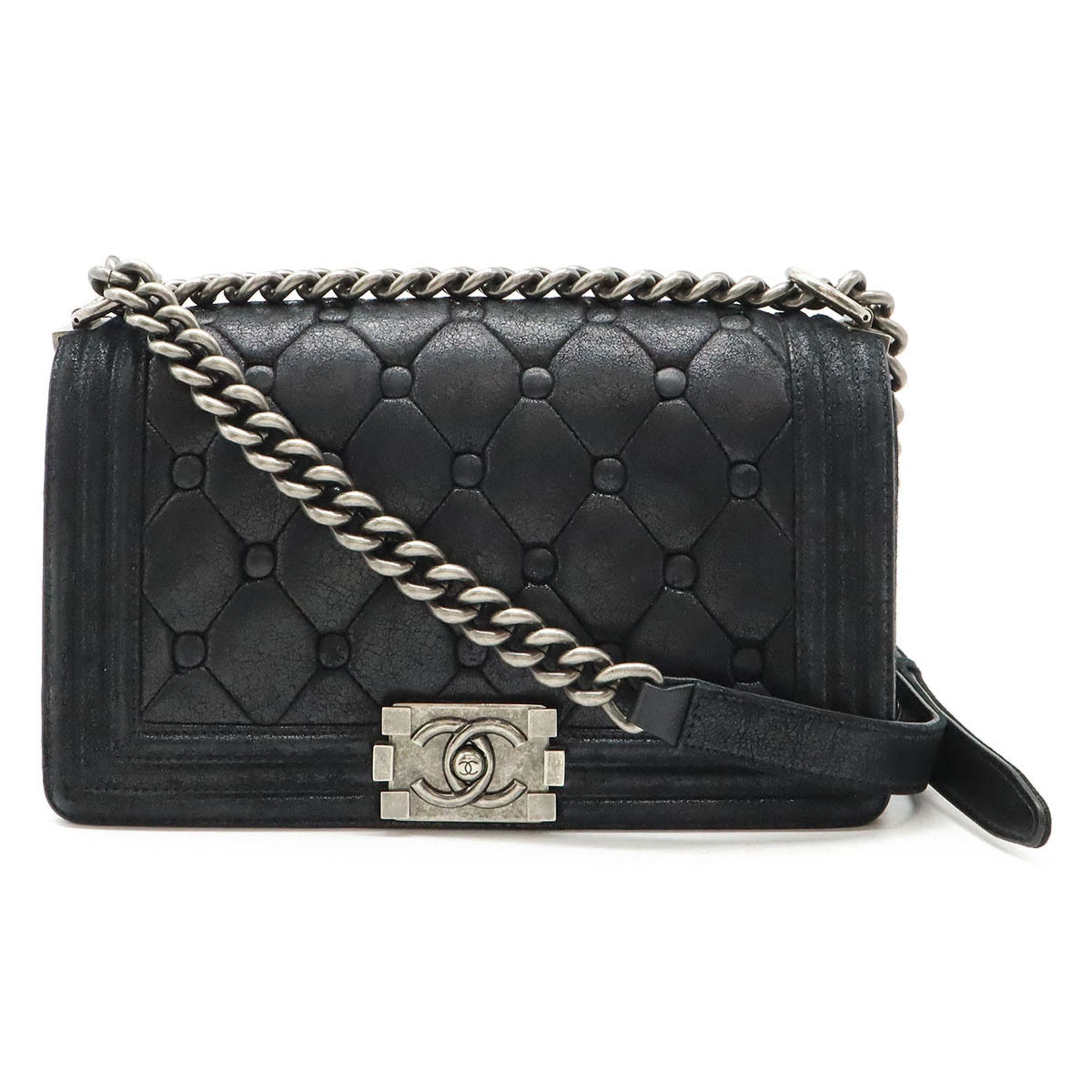 Chanel Chanel Boy Matelasse Coco Mark Chain Bag Shoulder Suede Leather Black Size ONE SIZE - 1 Thumbnail