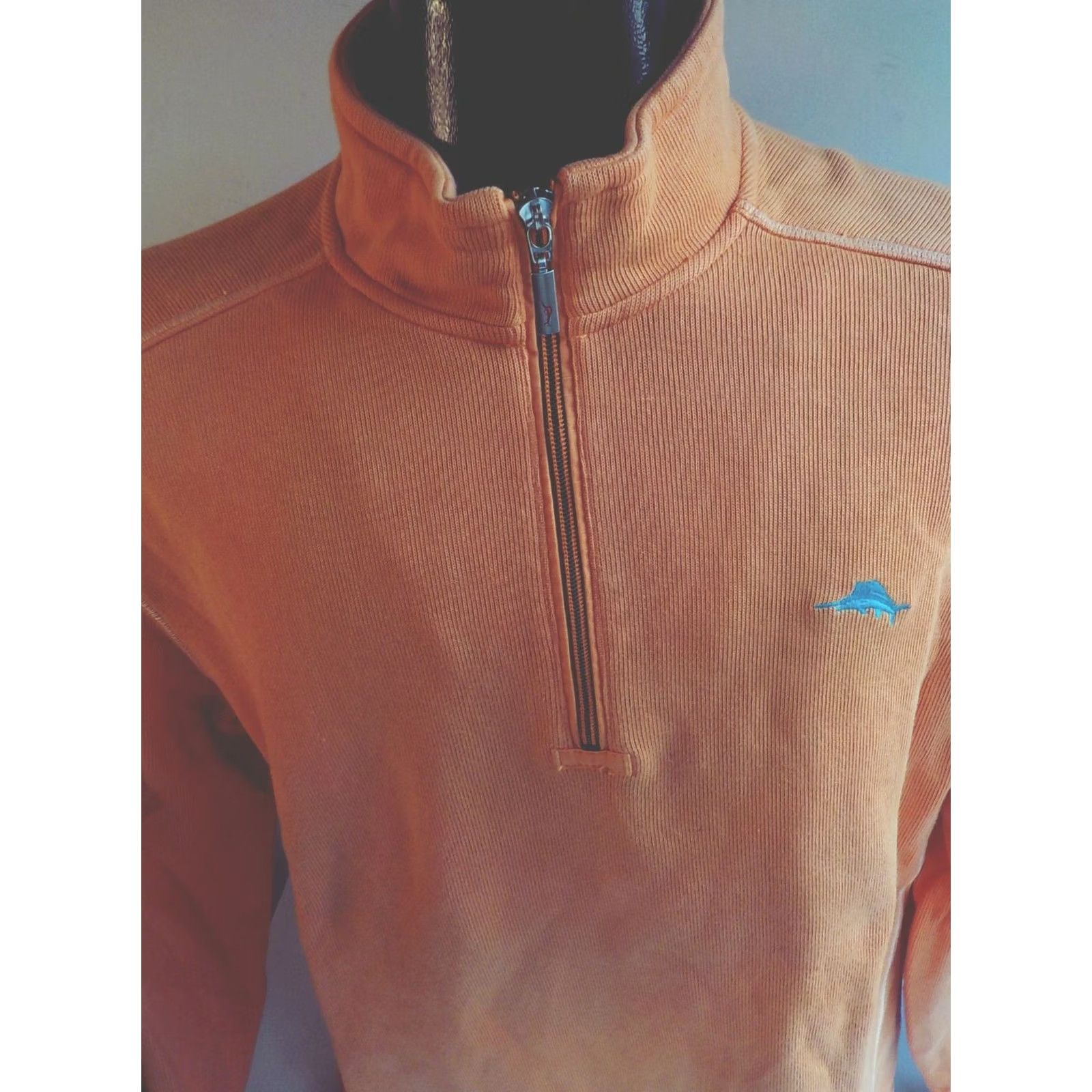 Tommy Bahama TOMMY BAHAMA Relax Sailfish Logo 1/4 Zip Peach 100% Cotton Pullover XL Large Men's Sweater Mock Neck 1/4 Zip Relaxed Fit Shirt Size US L / EU 52-54 / 3 - 2 Thumbnail