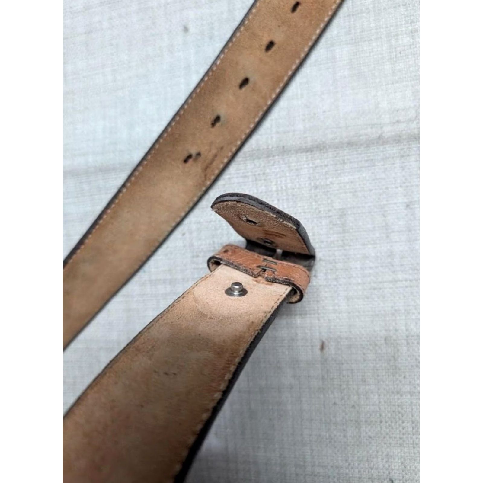 Skin VINTAGE USA made OSTRICH SKIN embossed 38 buckle belt WESTERN brown leather belt Mens 38 Western belt brown ostrich embossed USA made belt Size 38 - 6 Thumbnail