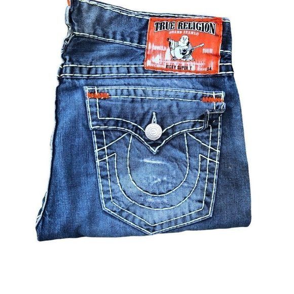 True Religion True Religion Jeans Size 38 RICKY SUPER T Blue Trashed Paint Size US 38 / EU 54 - 6 Thumbnail