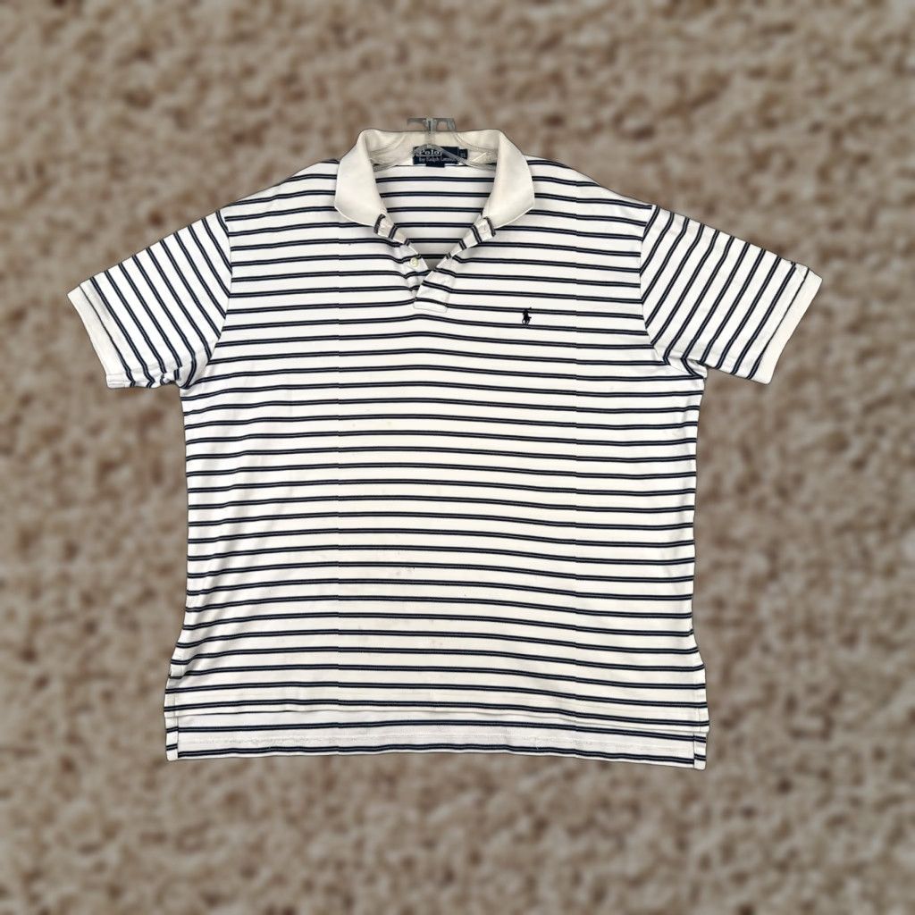 Ralph Lauren VINTAGE Ralph Lauren Polo Shirt Men XL White Blue Stripe Cotton Read Size US XL / EU 56 / 4 - 1 Thumbnail