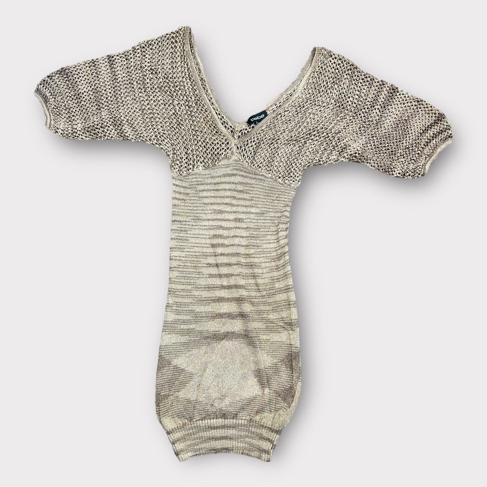 Bebe Bebe | Vintage Y2K Shimmery crochet Body-con Mini Dress | XS Size XS / US 0-2 / IT 36-38 - 5 Thumbnail
