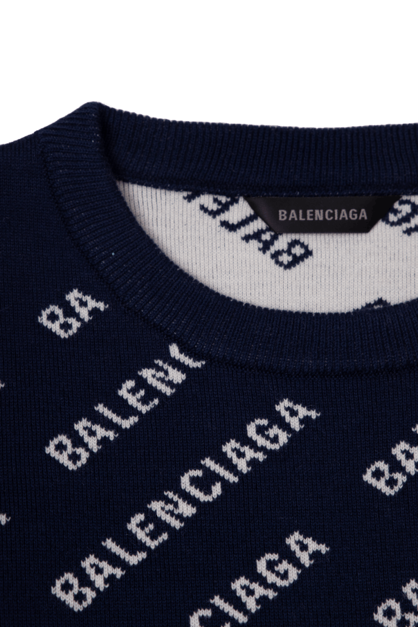 Balenciaga o1mt1gz1024 KIDS - Mini Allover Logo Sweater in Navy/White Size US XXS / EU 40 - 3 Thumbnail