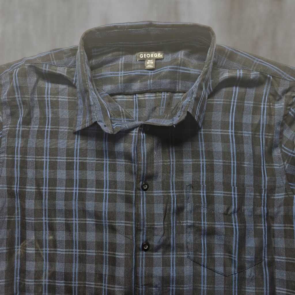 George GEORGE Shirt Adult Mens Size XL Plaid Long Sleeve Button-Up Cotton Blend Black/Blue 46-48 Modern Casual 90s? Size 46R - 1 Thumbnail
