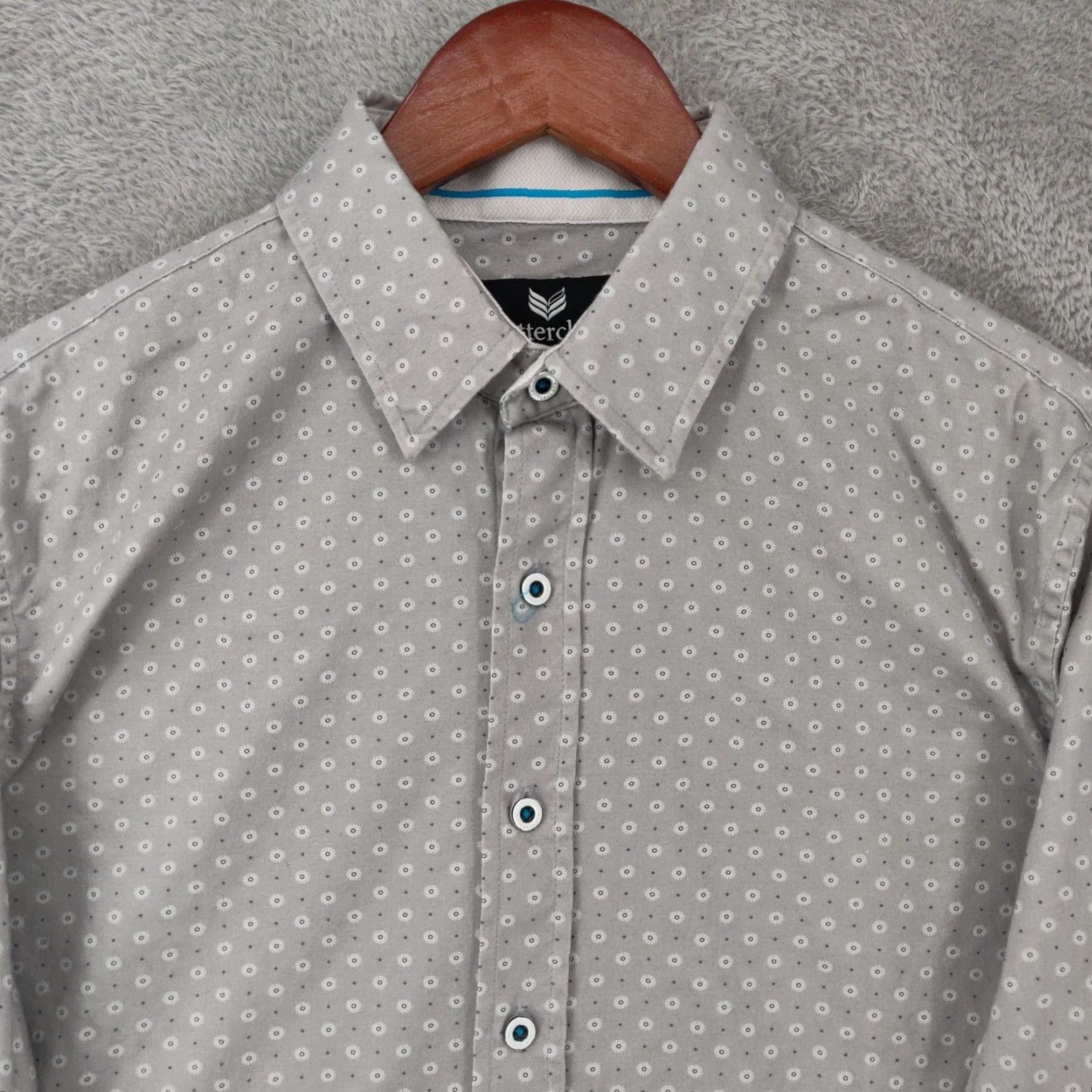 Vintage Buttercloth Mens Medium Beige Geometric Long Sleeve Regular Button Up Shirt Size US M / EU 48-50 / 2 - 2 Thumbnail