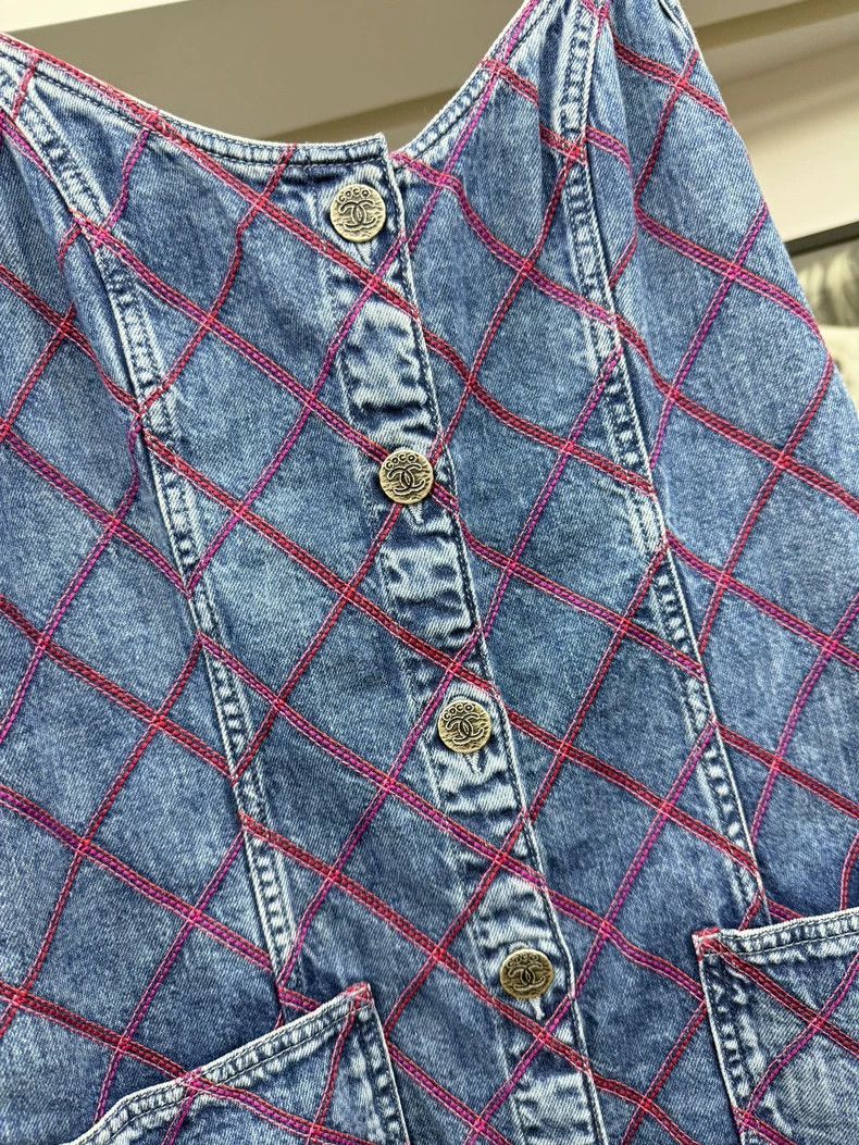 Chanel Chanel Beach series blue diamond plaid denim suspender dre Size XS / US 0-2 / IT 36-38 - 2 Thumbnail