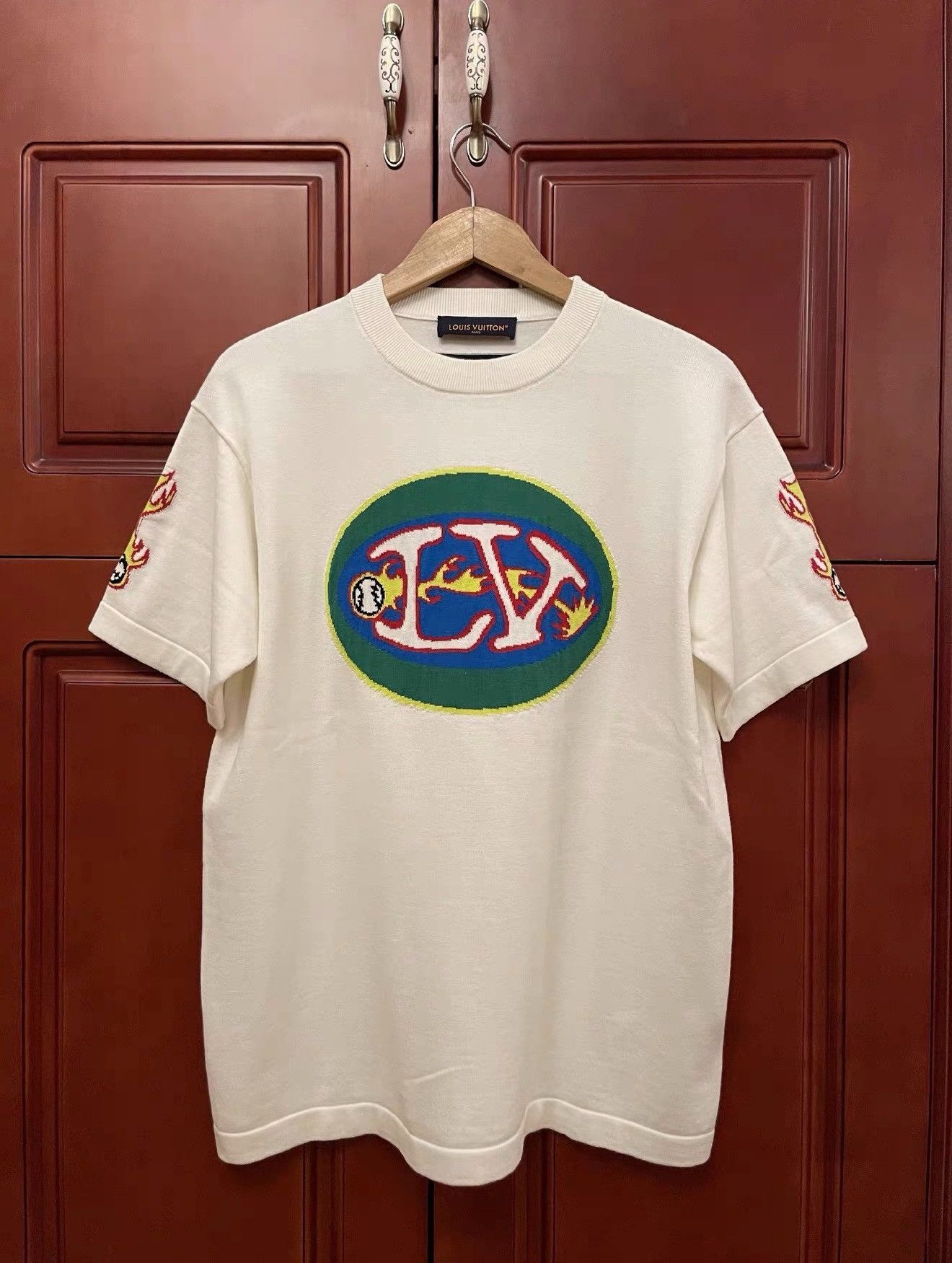 Louis Vuitton Louis Vuitton White Baseball Graphic Intarsia T-Shirt Size US M / EU 48-50 / 2 - 1 Thumbnail