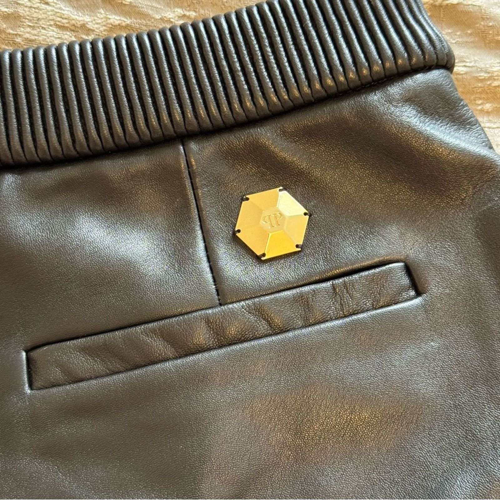 Philipp Plein PHILIP PLEIN Black Leather Shorts with Butterfly, Size S Size 26" / US 2 / IT 38 - 9 Thumbnail