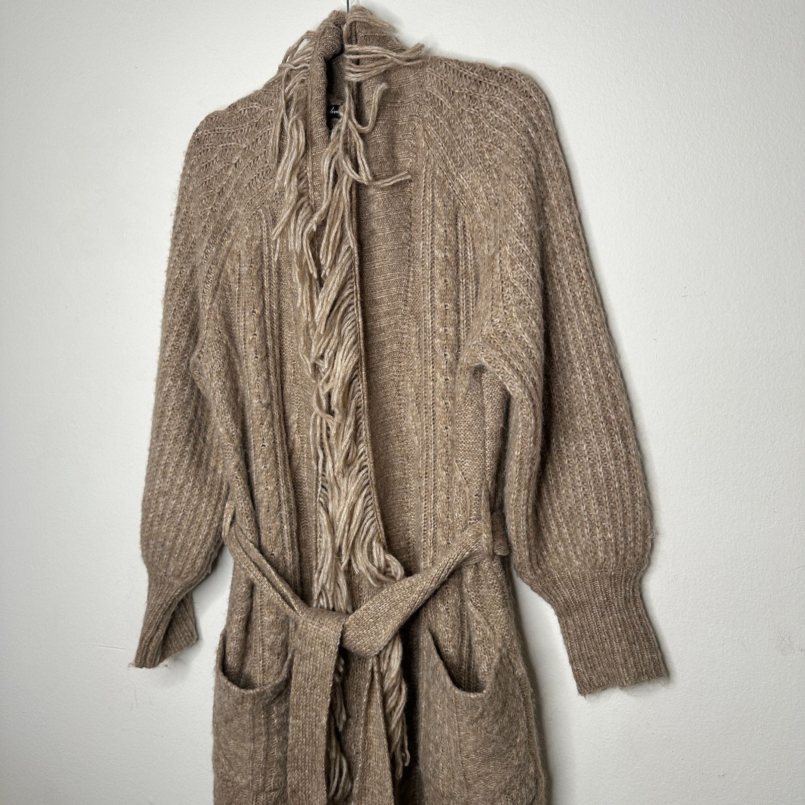 Other Olivaceous Tan Cream Cable Knit Fringe Trim Midi Cardigan L Size L / US 10 / IT 46 - 5 Thumbnail