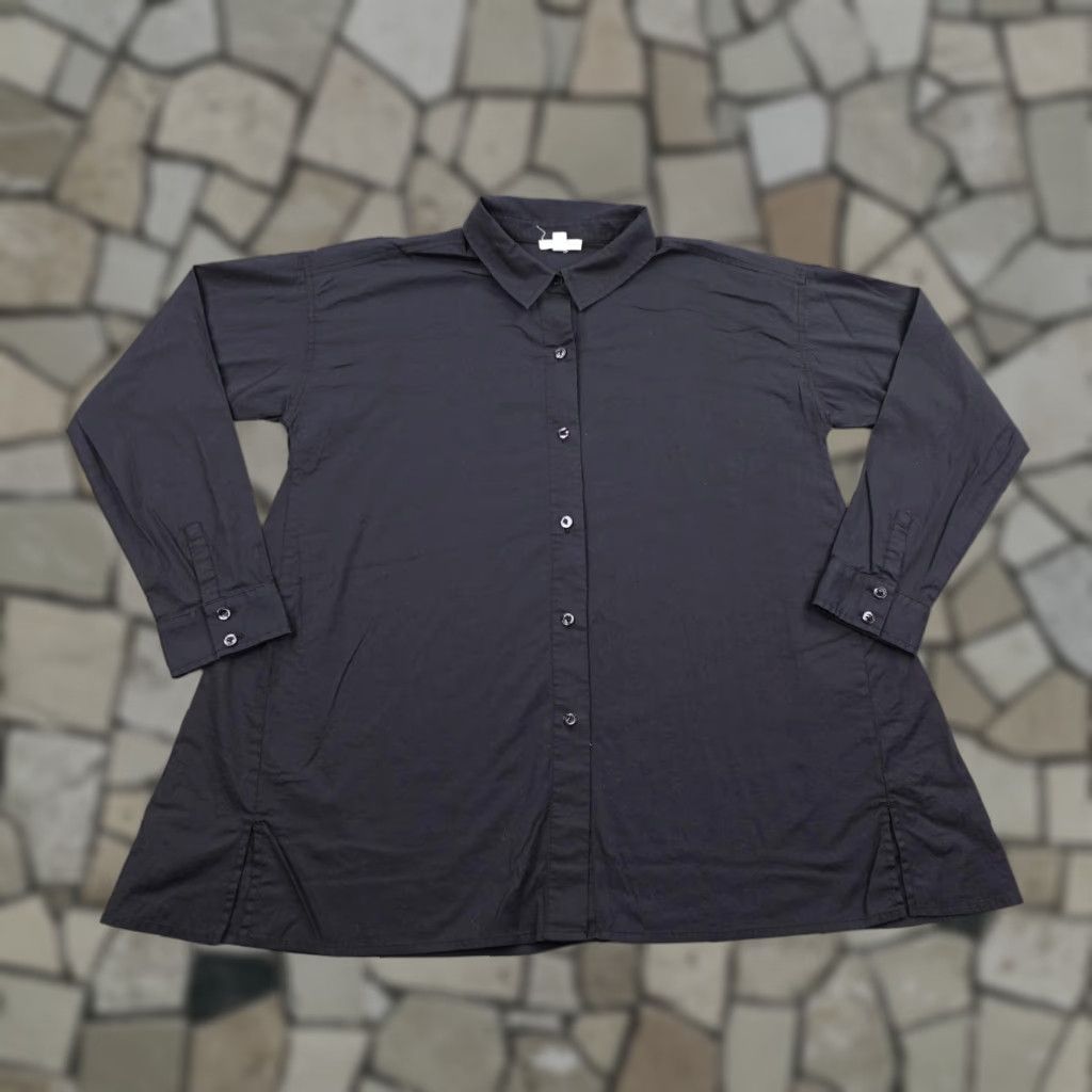 Eileen Fisher Shirt Womens Medium Black Button Up Long Sleeve Tunic Top Blouse Womens