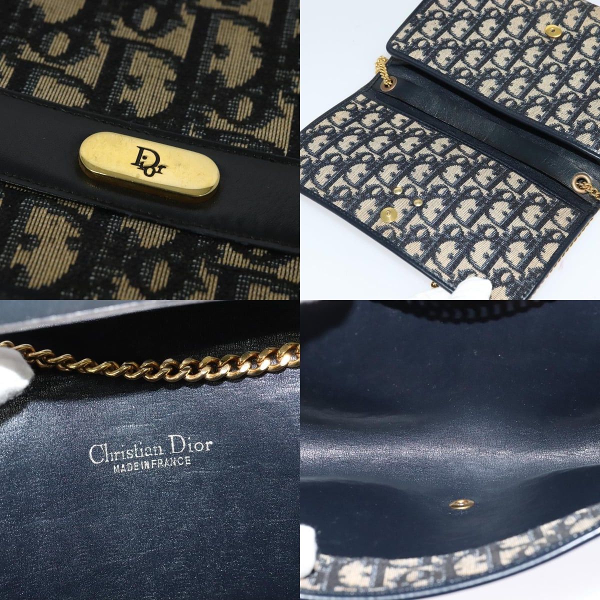 Dior DIOR Trotter Canvas Chain Shoulder Bag Navy Gold Size ONE SIZE - 11 Thumbnail