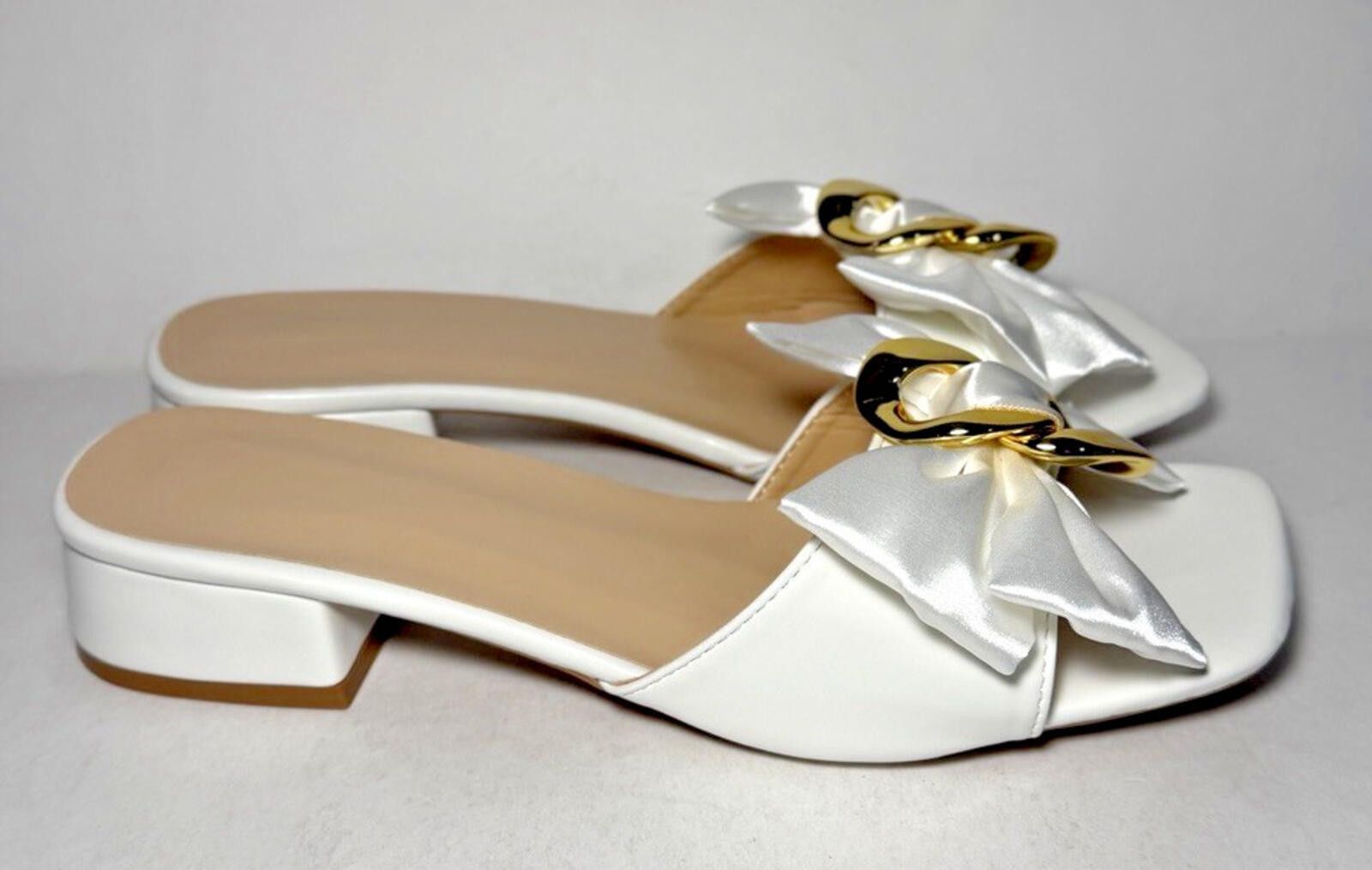 The Unbranded Brand Women's Chunky Heel Mule Sandal Slip On Bow White Size US 7.5 / IT 37.5 - 3 Thumbnail