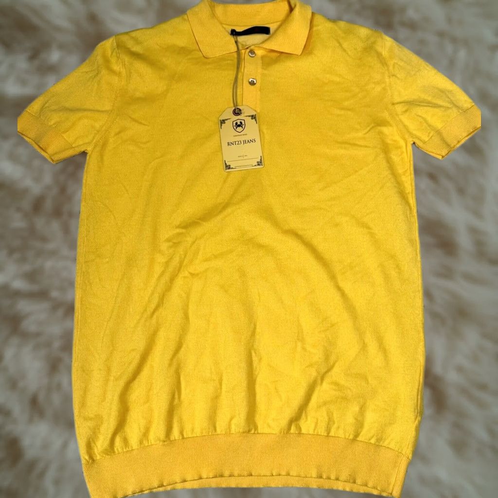 Vintage RNT23 Womens Polo Shirt Short Sleeve Tunic Sz M Yellow Viscose Blend Knit Size M / US 6-8 / IT 42-44 - 1 Thumbnail
