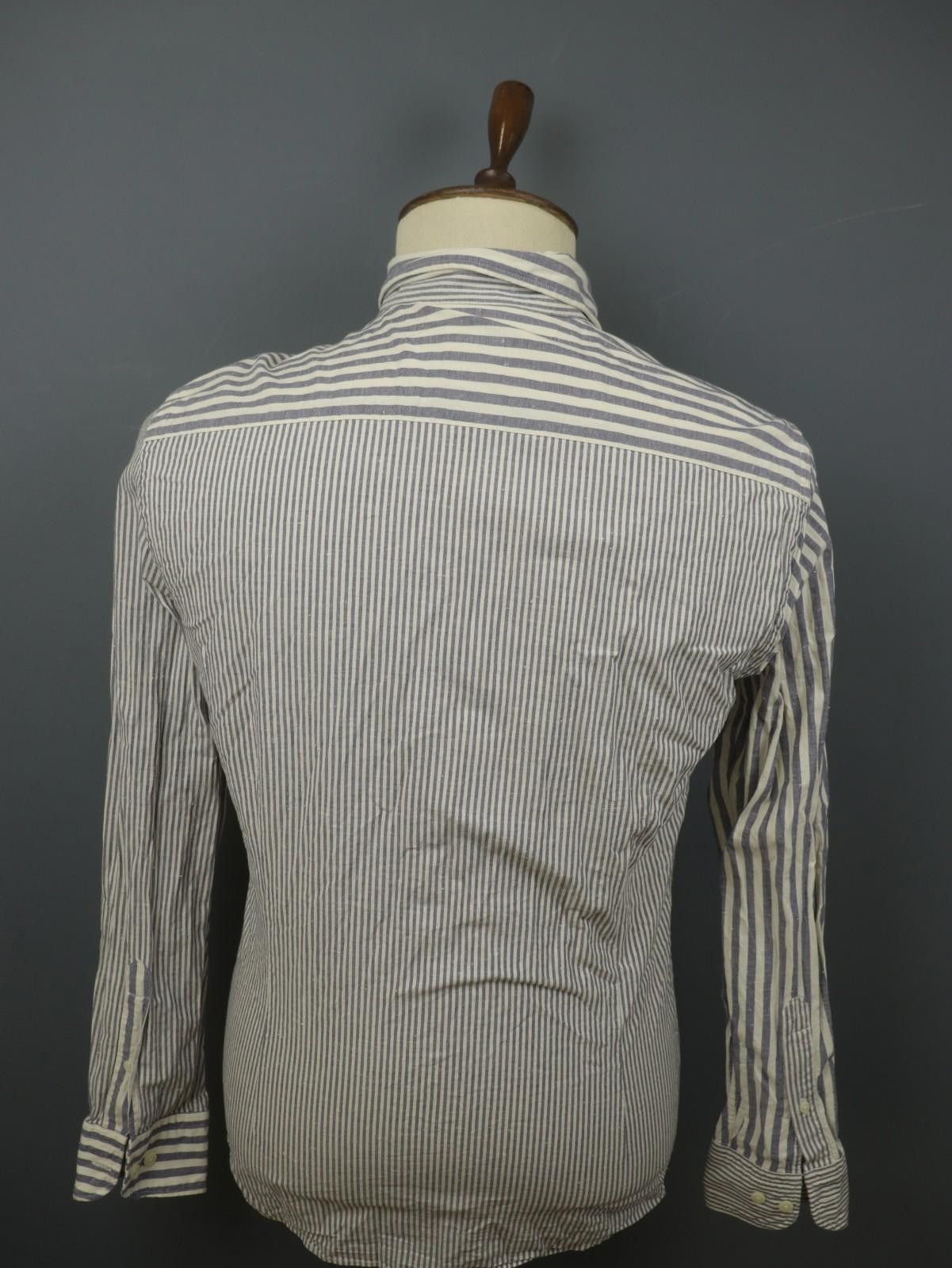 Designer Hackett London White Blue Collared Button-Up Shirt Size M Size US M / EU 48-50 / 2 - 7 Thumbnail