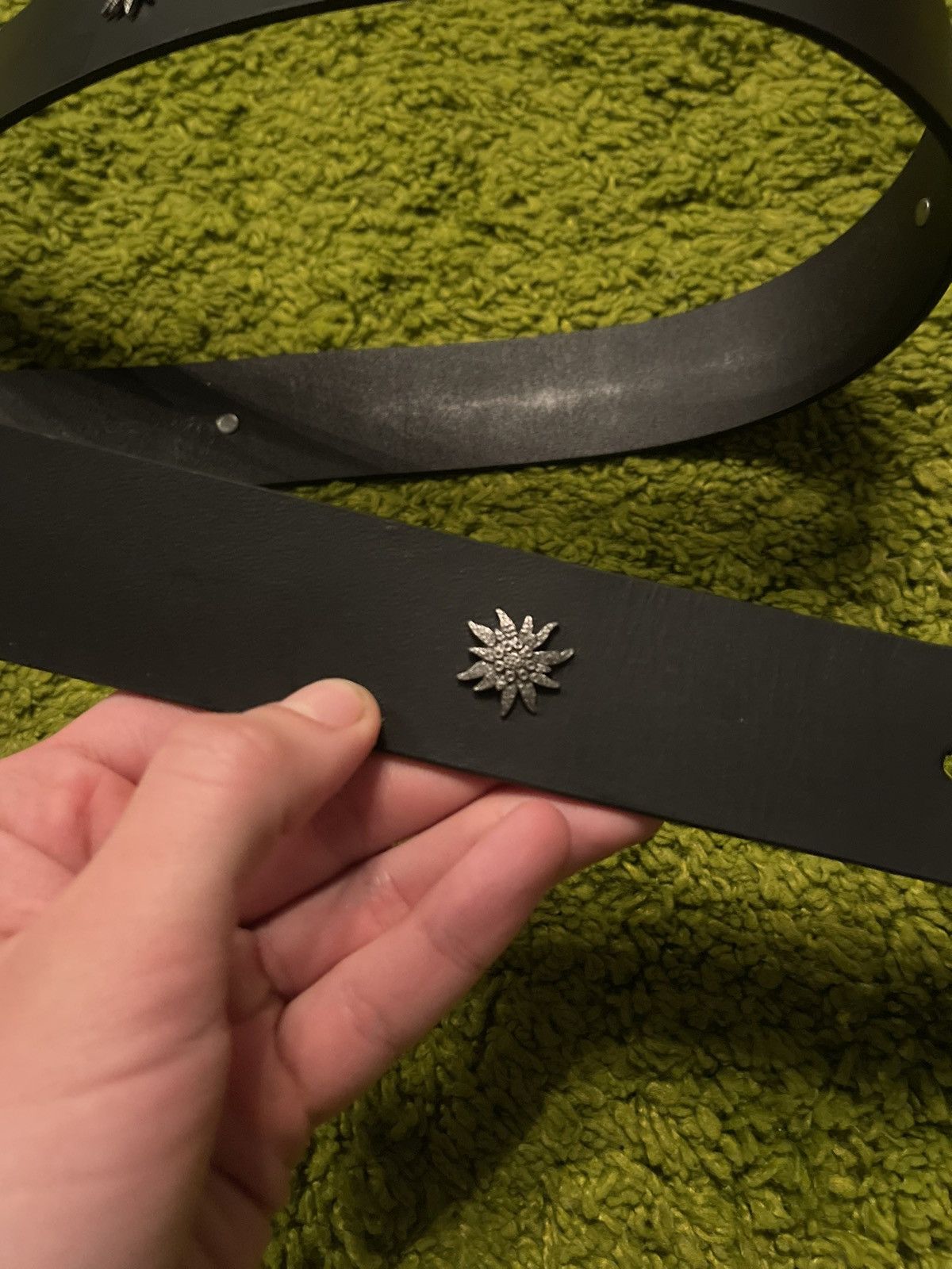 Cowboy Equipment × Genuine Leather × Vintage Western cowboy style real leather Edelweiss logo belt Size 38 - 3 Thumbnail