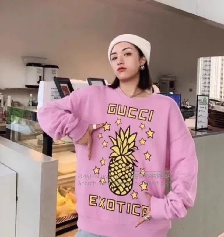 Gucci Gucci Pink pineapple letter printed cotton round-neck long Size XS / US 0-2 / IT 36-38 - 8 Thumbnail