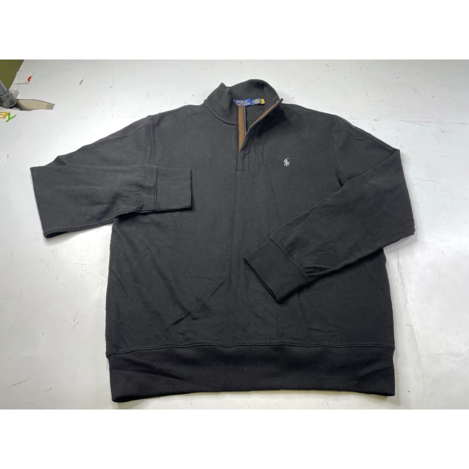 Polo Ralph Lauren Polo Ralph Lauren Mens Sweater Pullover Zip Cotton Stretch Suede Trim Black Medium M Size US M / EU 48-50 / 2 - 2 Thumbnail