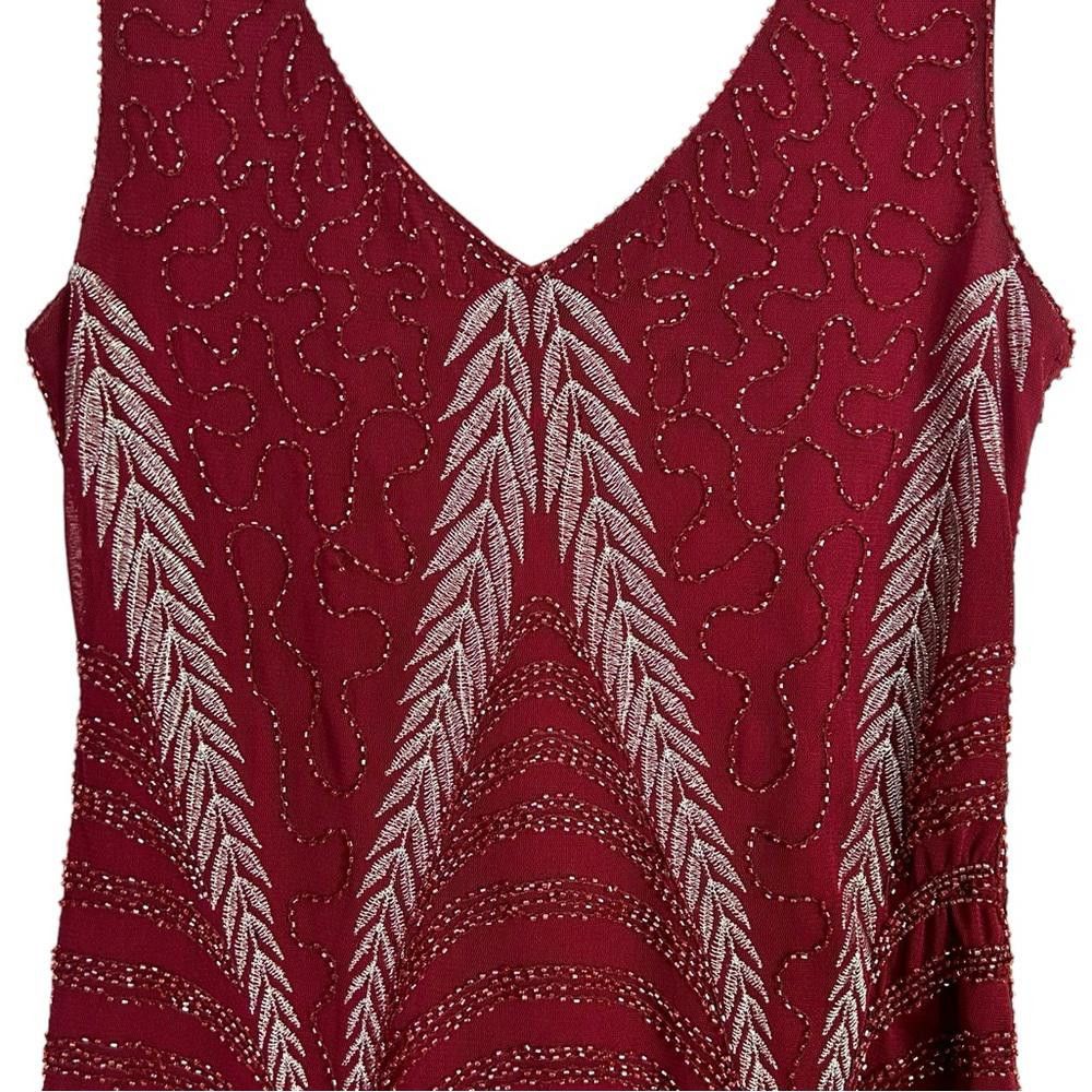 Designer Maroon Beaded Sequined Embroidered Flapper Dress Medium Size M / US 6-8 / IT 42-44 - 3 Thumbnail