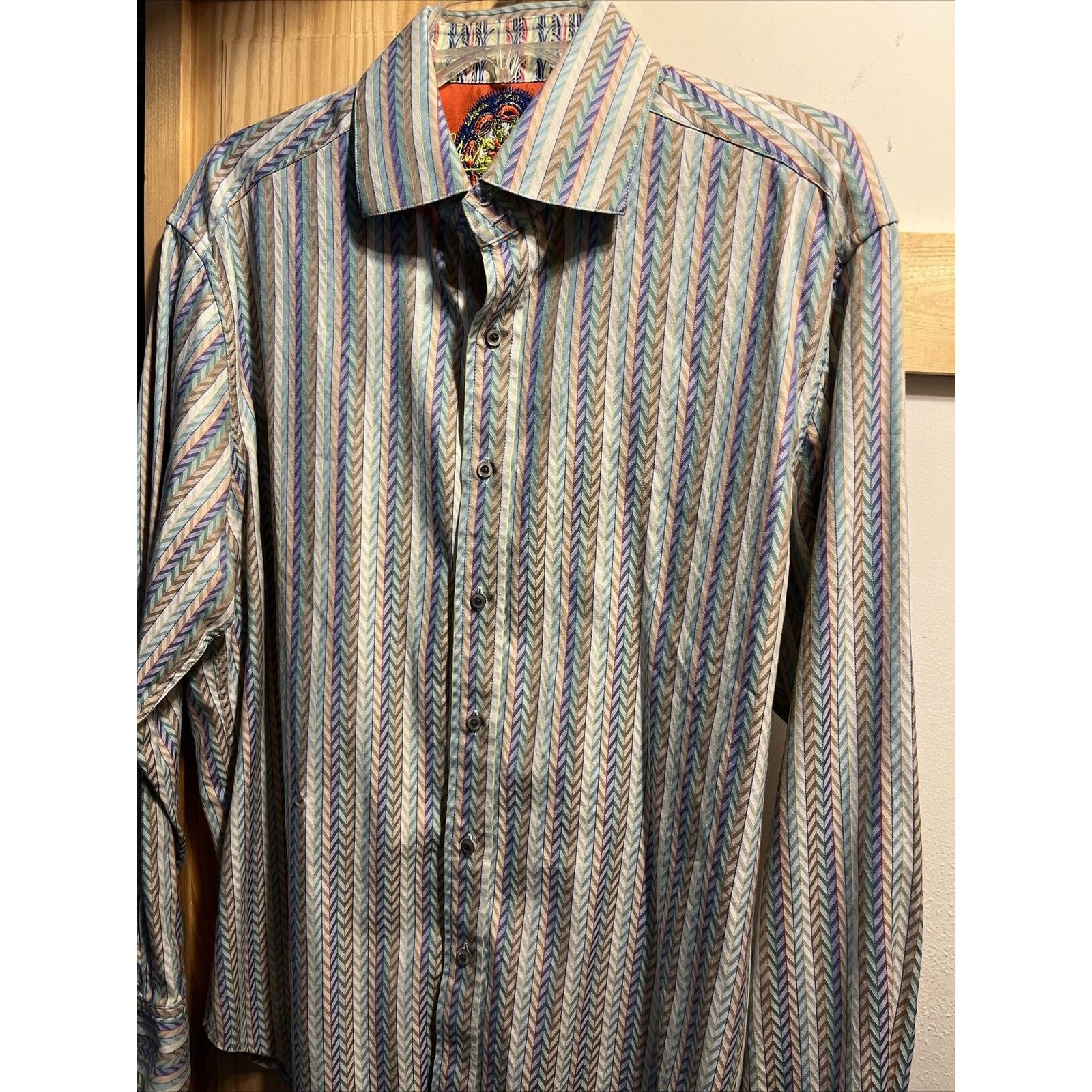 Robert Graham Robert Graham Men L Multicolor Stripe LS Button Cotton Shirt Size US L / EU 52-54 / 3 - 2 Thumbnail