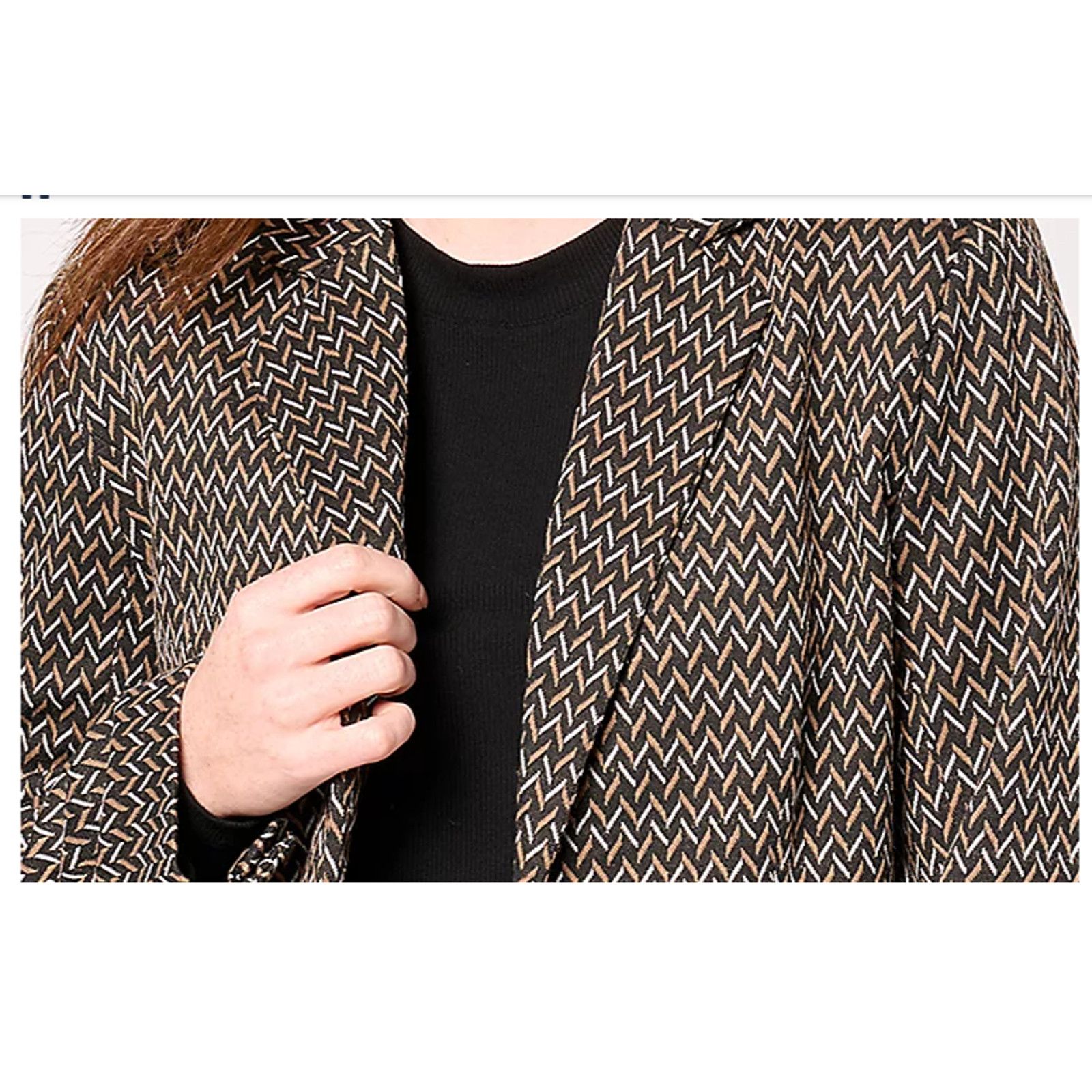 Stacy Adams by Stacy London Patterned Knit Jacqua Blazer Latte L A662308 Size L / US 10 / IT 46 - 2 Thumbnail