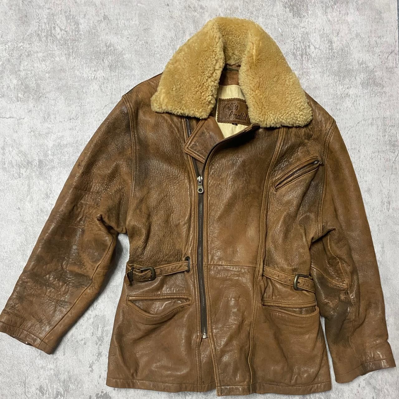 Other Brown leather aviator jacket with fur collar and button Size L / US 10 / IT 46 - 1 Thumbnail