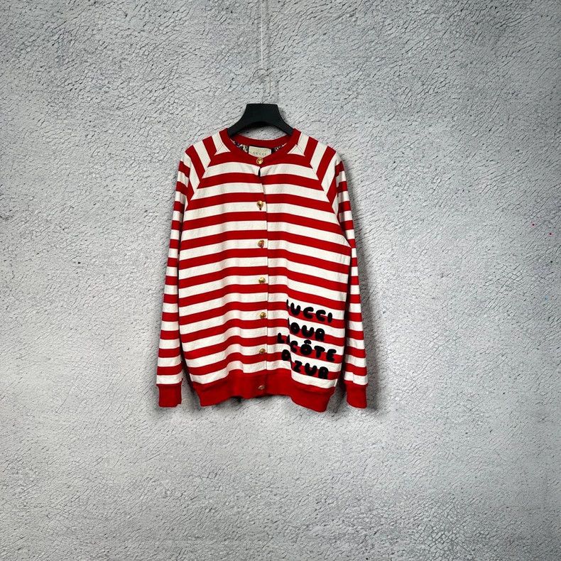 Gucci GUCCI Red White Striped Knit Cardigan- DMC Size US L / EU 52-54 / 3 - 1 Thumbnail