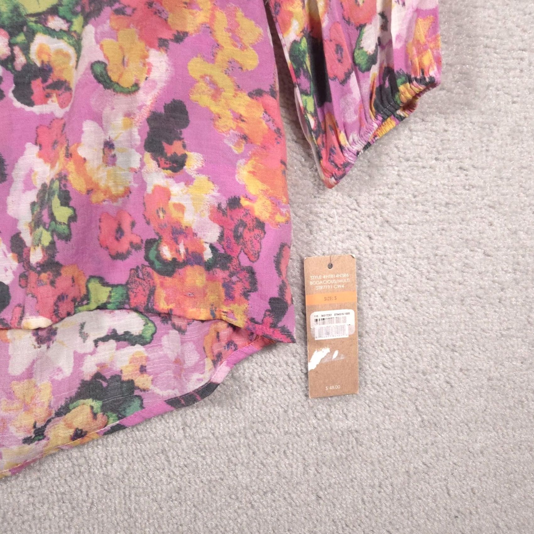 Hope Hope & Harlow Blouse Womens S Floral Crochet 3/4 Sleeve Tunic Top Sheer Pink Multicolor Floral Size S / US 4 / IT 40 - 4 Thumbnail