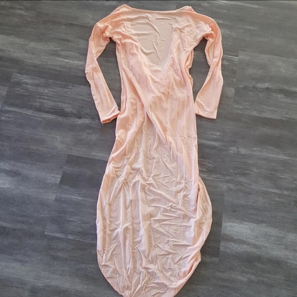 Designer Peach Pink High-Low Draped Long Sleeve Size S / US 4 / IT 40 - 4 Thumbnail