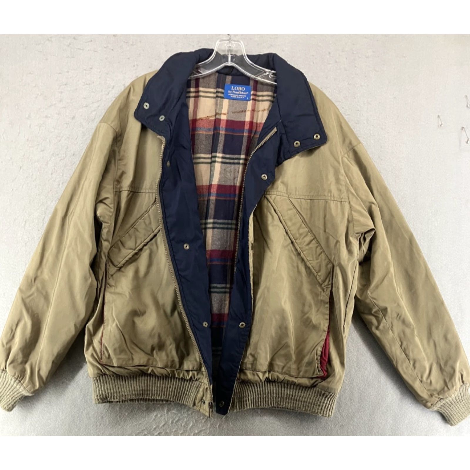 Pendleton VINTAGE LOBO Pendleton Bomber Jacket Mens L Wool Lined Plaid 80s 90s USA Brown Mid-Length Jacket Mens L Size US L / EU 52-54 / 3 - 2 Thumbnail