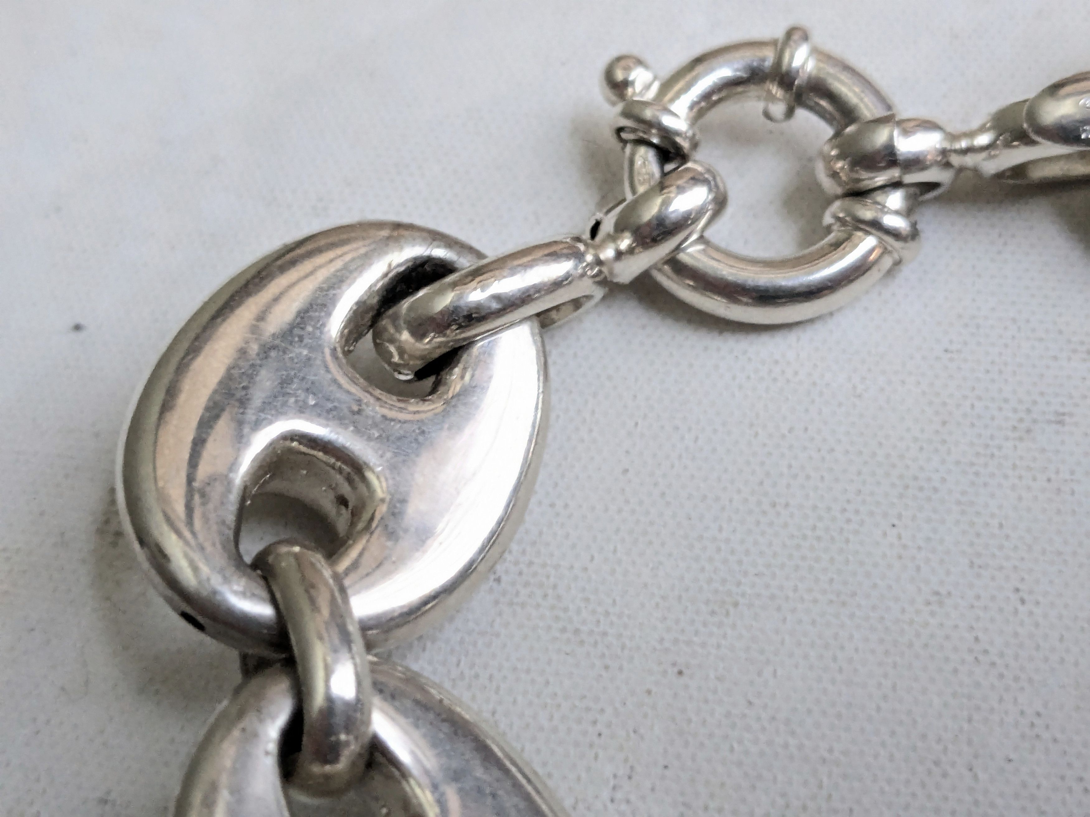 Jewelry Vintage Sterling Silver Bracelet Mariner Anchor Puffy Hollow Size 26 - 11 Thumbnail