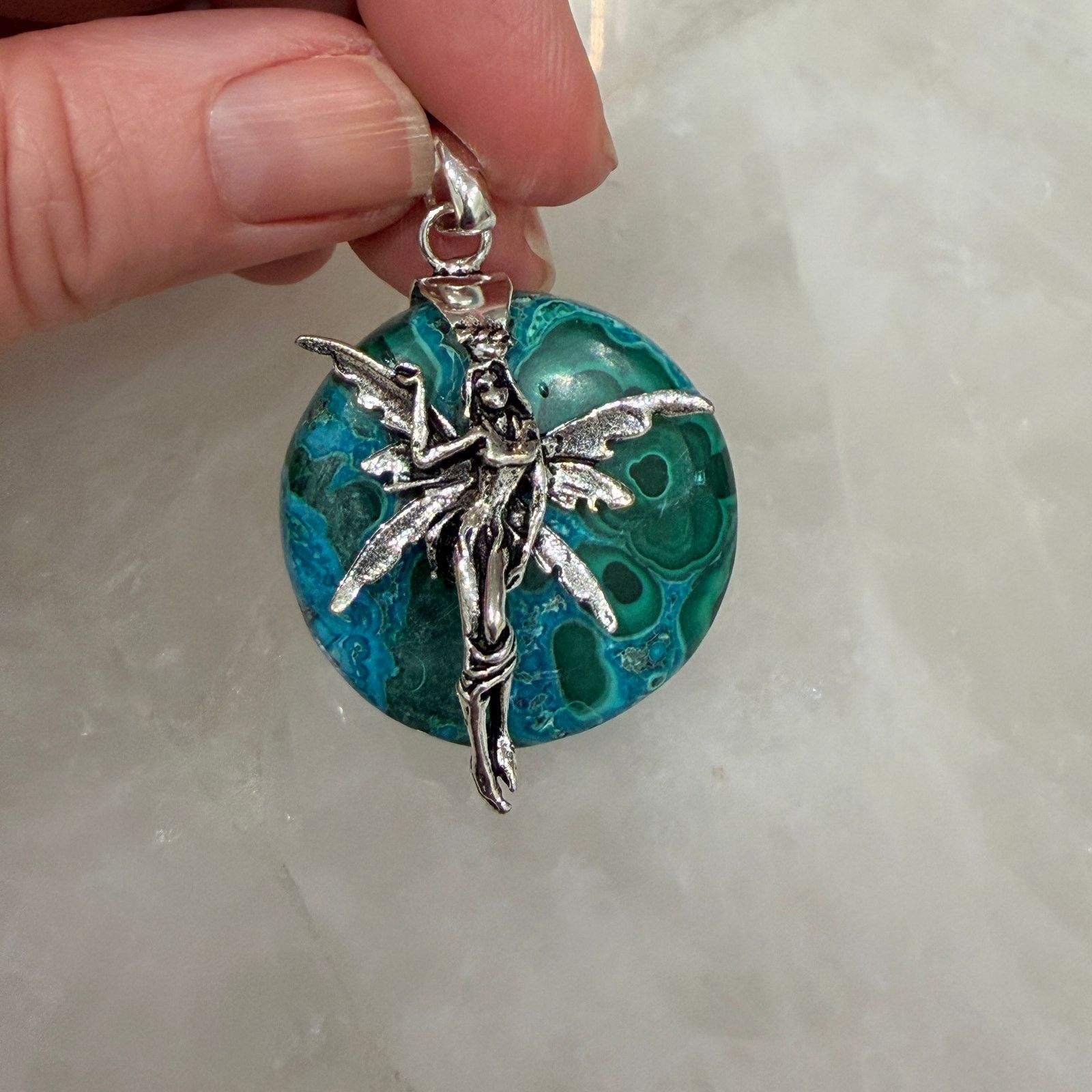 The Unbranded Brand Fairy Chrysocolla Malachite Pendant 925 Silver Overlay Size ONE SIZE - 6 Thumbnail