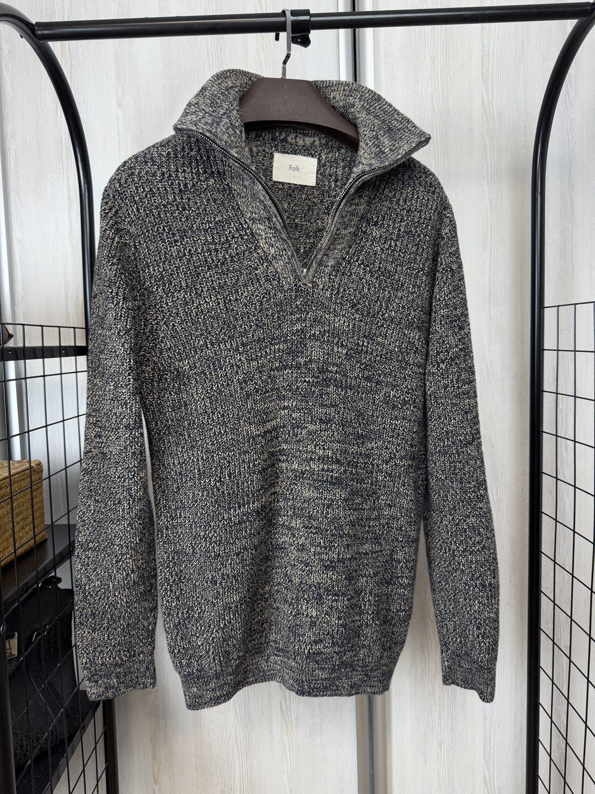 Folk Folk 1/4 zip cotton stretchy knitted pullover sweater Size US L / EU 52-54 / 3 - 2 Thumbnail