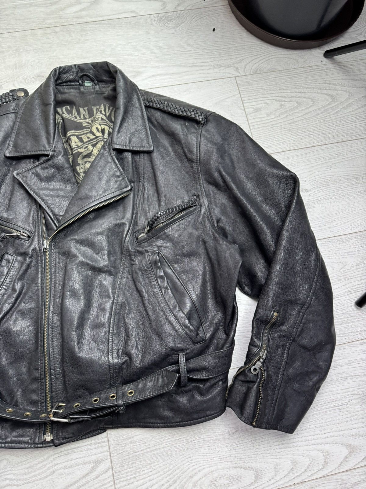 Genuine Leather × Vintage Vintage 80s Leather Gold Real Leather Motorcycle Jacket 44 Size US M / EU 48-50 / 2 - 3 Thumbnail