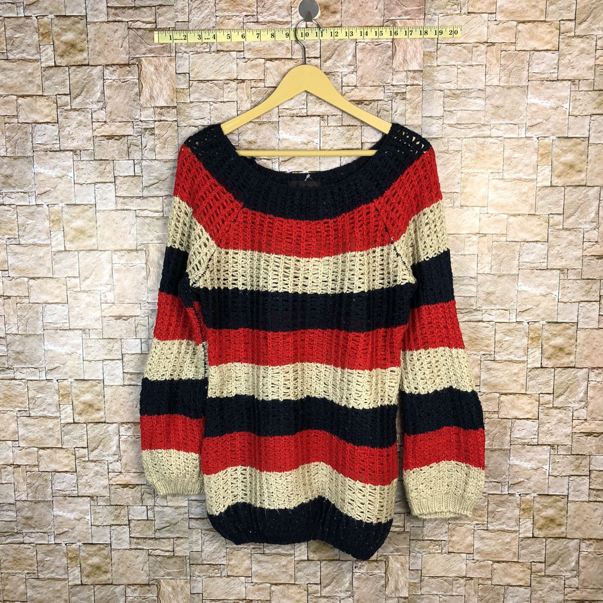 Homespun Knitwear Clumzy Stripe Red crochet meshnet vintage Knitwear #A489 Size M / US 6-8 / IT 42-44 - 1 Thumbnail