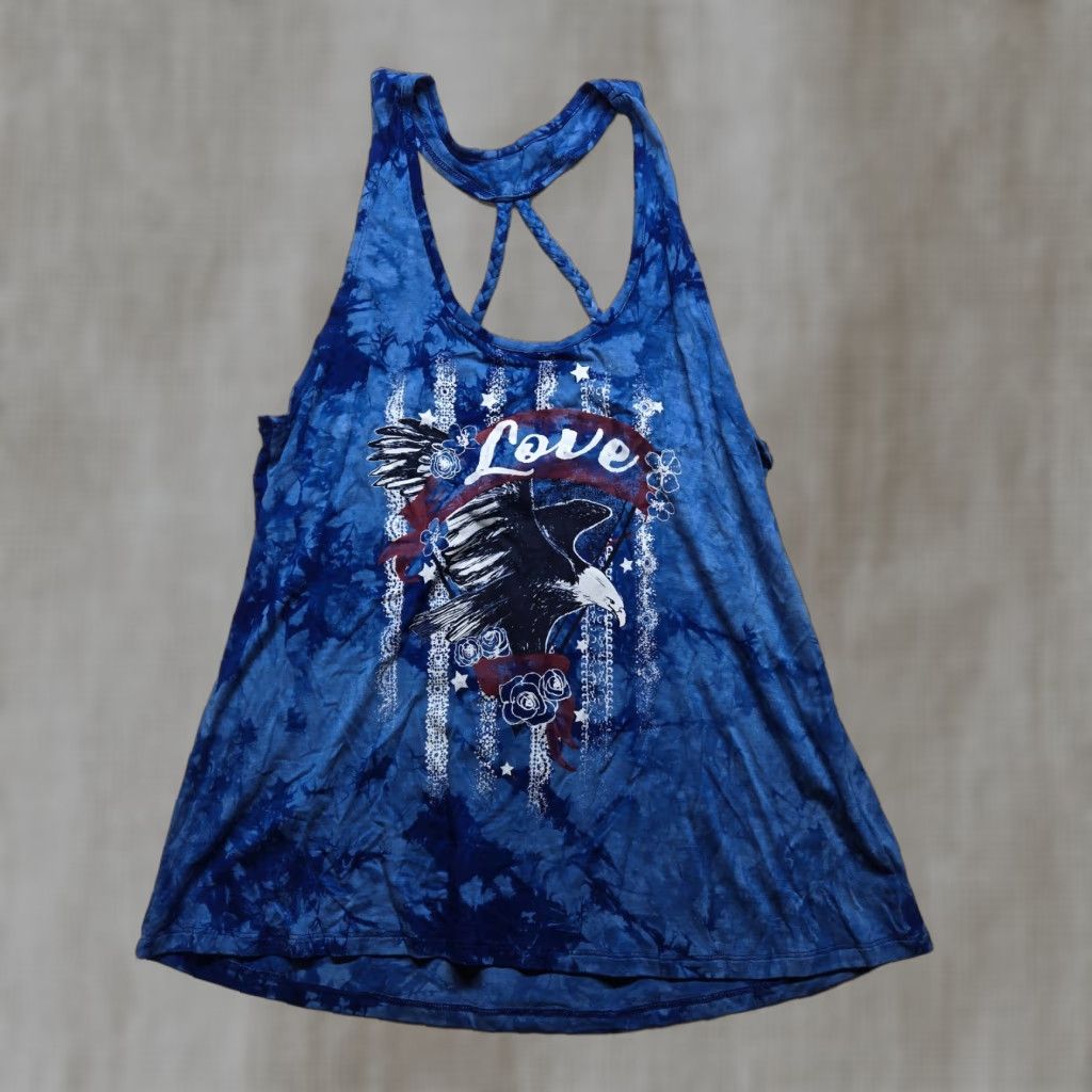 Vintage NEW Tank Top Racer Blue USA Eagle Adult Women's XL Shirt Sleeveless Cotton Plain Casual Summer Blue Ladies XL US flag Eagle Racerback Tank Shirt? Size XL / US 12-14 / IT 48-50 - 1 Thumbnail