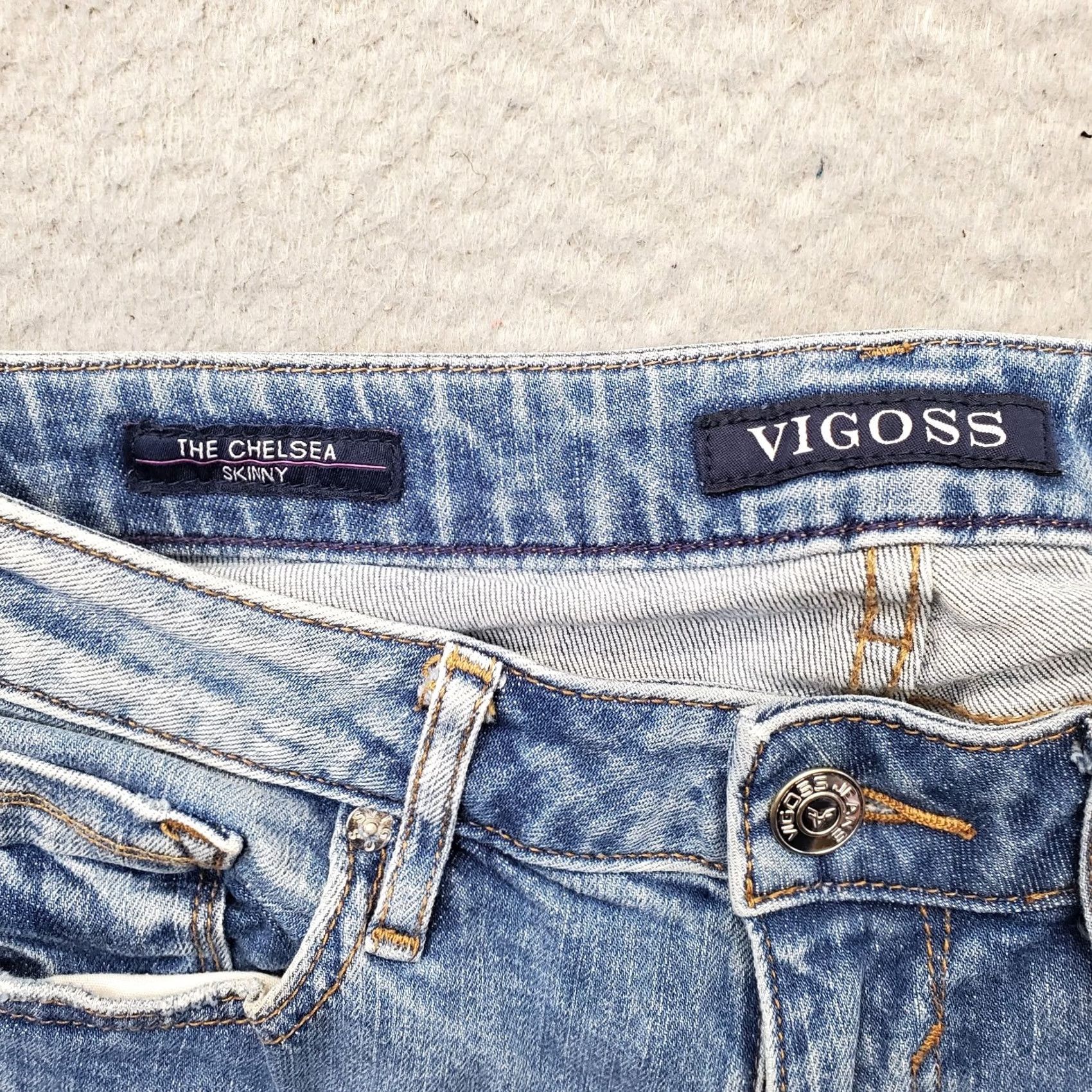 Vintage VIGOSS Jeans Women's 27x29 Blue Denim Stretch Distressed The Chelsea Skinny Leg Jeans Size 27" / US 4 / IT 40 - 7 Thumbnail