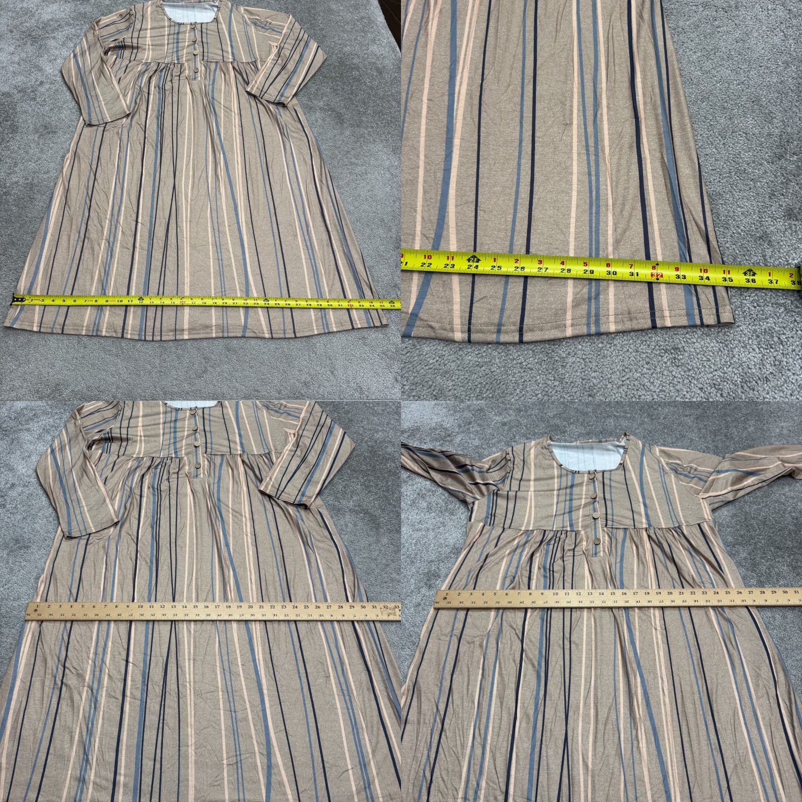Vintage Unbranded Striped Midi Shift Dress Womens L Brown Button Pockets Size L / US 10 / IT 46 - 8 Thumbnail