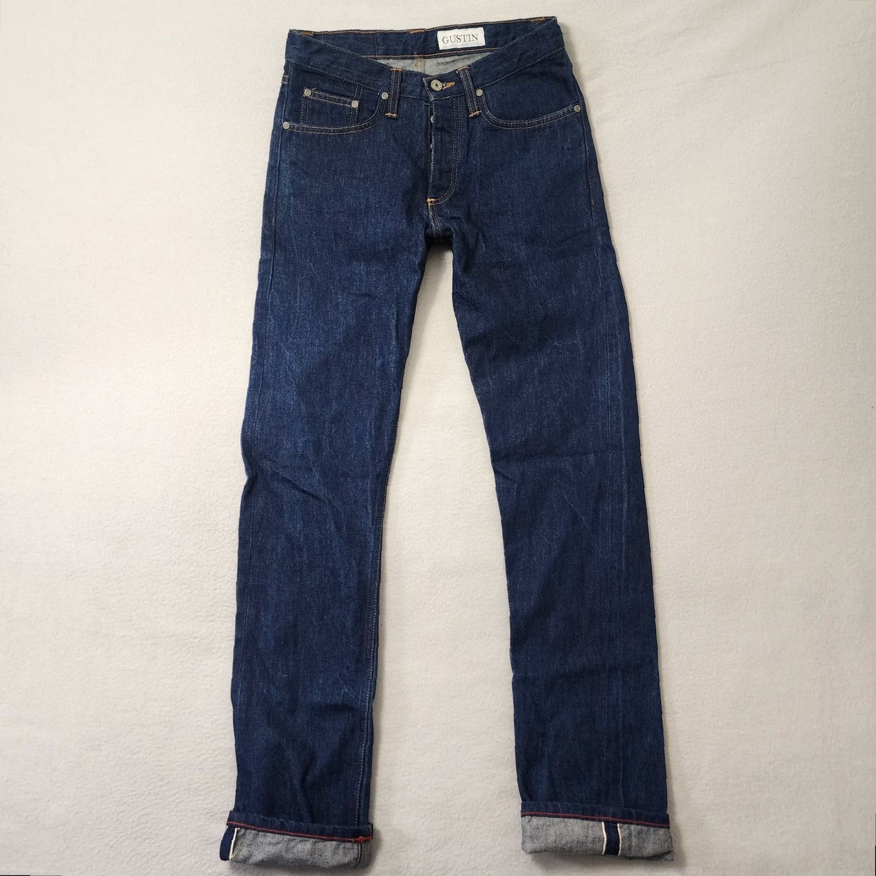 Gustin Gustin Selvedge Jeans Mens 30x34 Blue Slim Straight Denim Button Fly Jeans Mens Slim Straight 30 34 Blue Mens Size US 30 / EU 46 - 2 Thumbnail