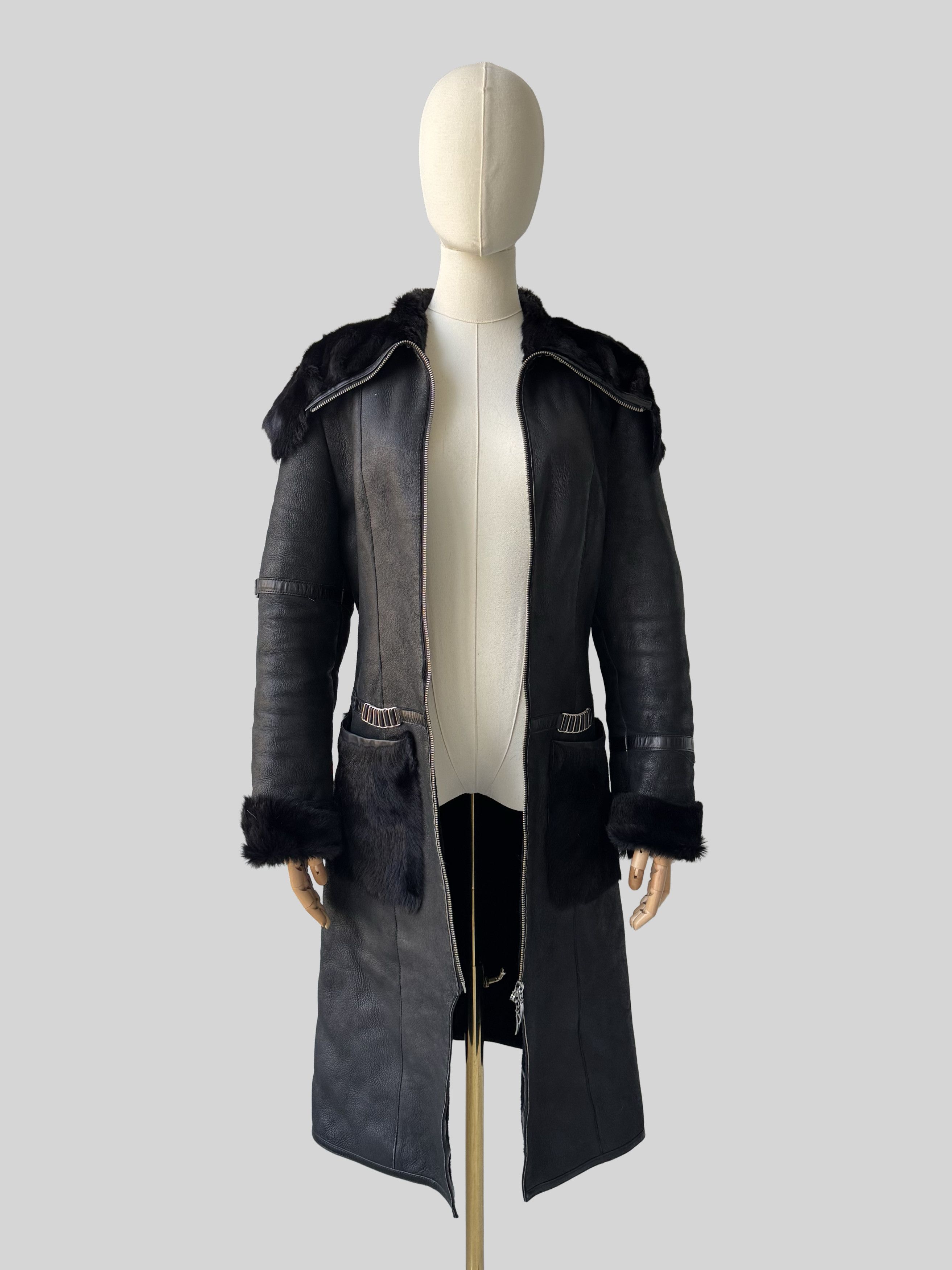 Vintage Vintage Black Sheepskin Leather Coat Long Zip Size S / US 4 / IT 40 - 3 Thumbnail