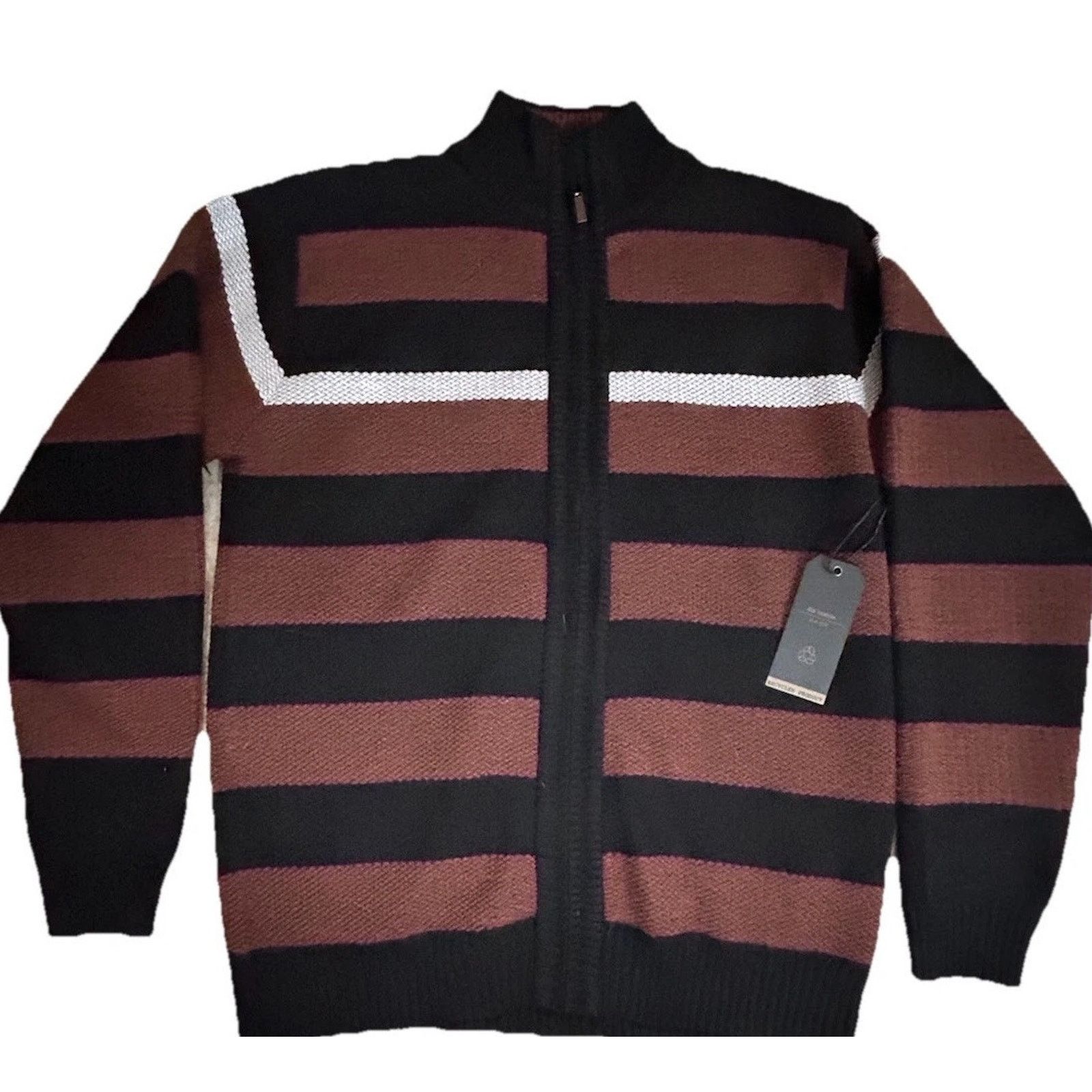 Other Six Lincoln Sweater Mens L Blk Brn Stripe Sherpa Lnd Zip NWT Size US L / EU 52-54 / 3 - 1 Thumbnail
