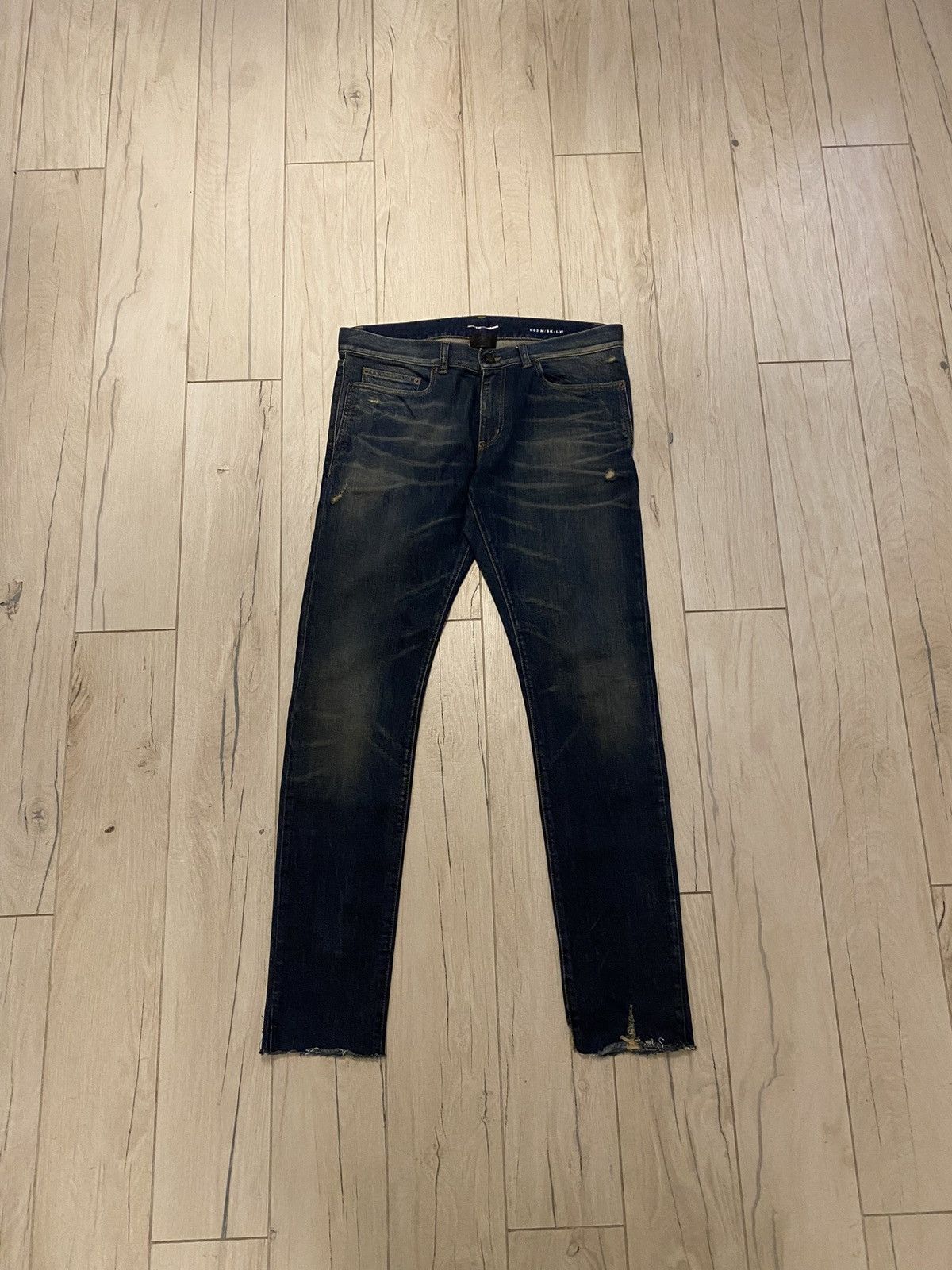 image of Fw19 Saint Laurent Paris Distressed Dark Indigo Denim Pants, Men's (Size 33)