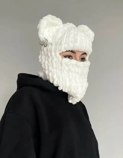 Handmade Dear Balaclava . Knitted ski mask with ears. White face mask Size ONE SIZE - 2 Thumbnail