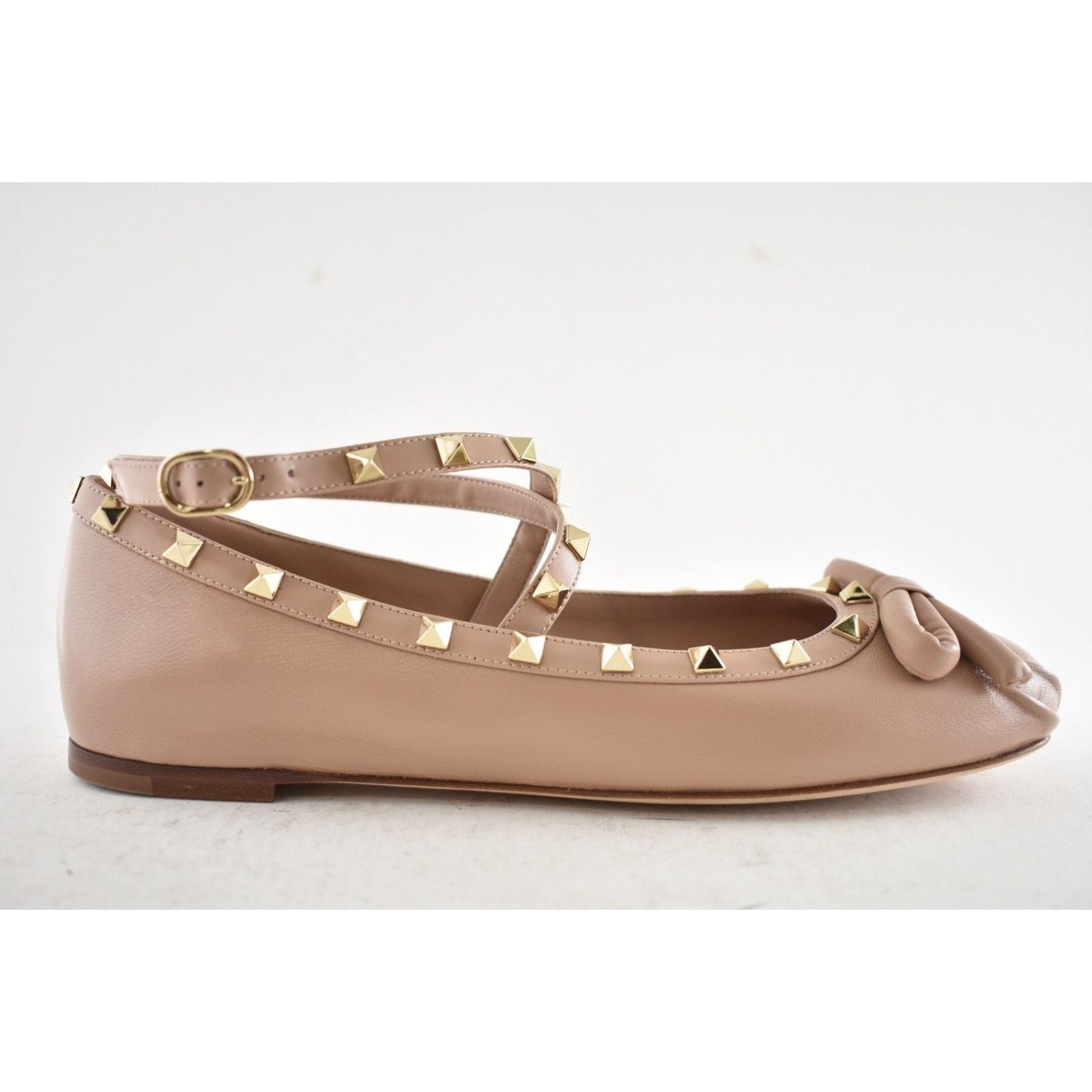 Valentino Valentino Rockstud Nude Leather Stud Ankle Strap Ballerina Size US 12 / IT 42 - 2 Thumbnail