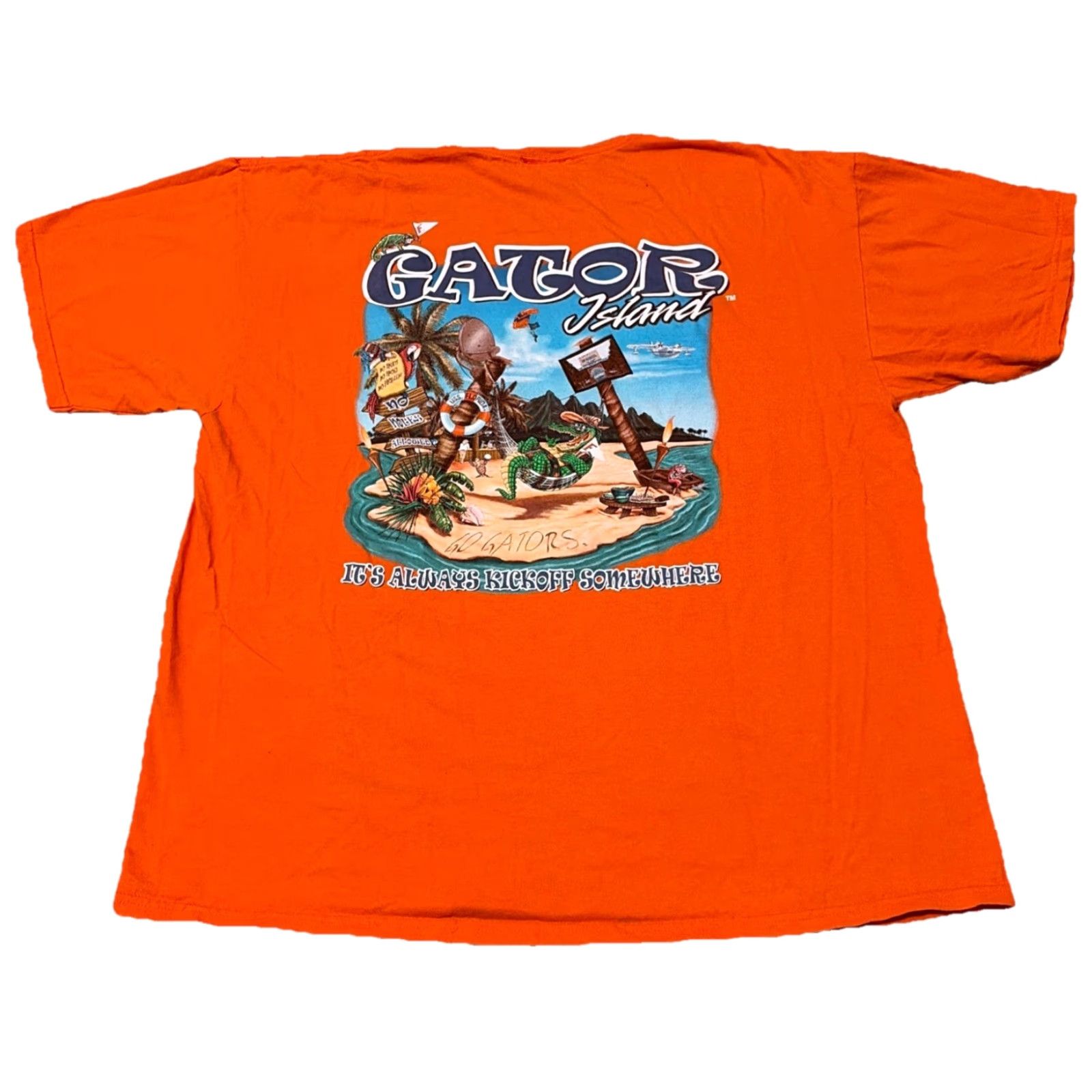 NCAA VINTAGE Florida Gators Gator Island Graphic Orange NCAA T-Shirt 2XL Mens Size US XXL / EU 58 / 5 - 2 Thumbnail