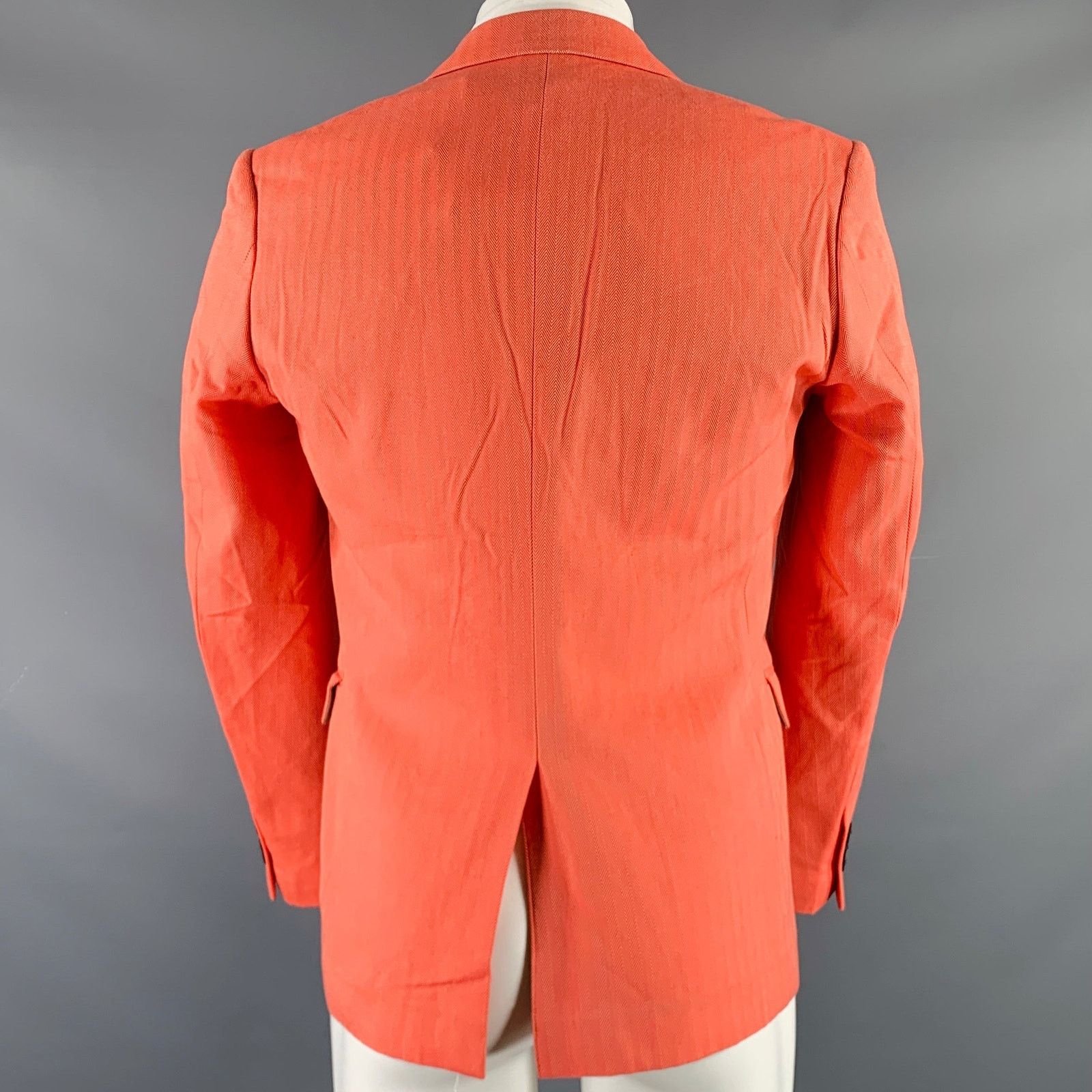 Mr. Gentleman MR. GENTLEMAN Orange Herringbone Cotton Sport Coat Size 40R - 4 Thumbnail