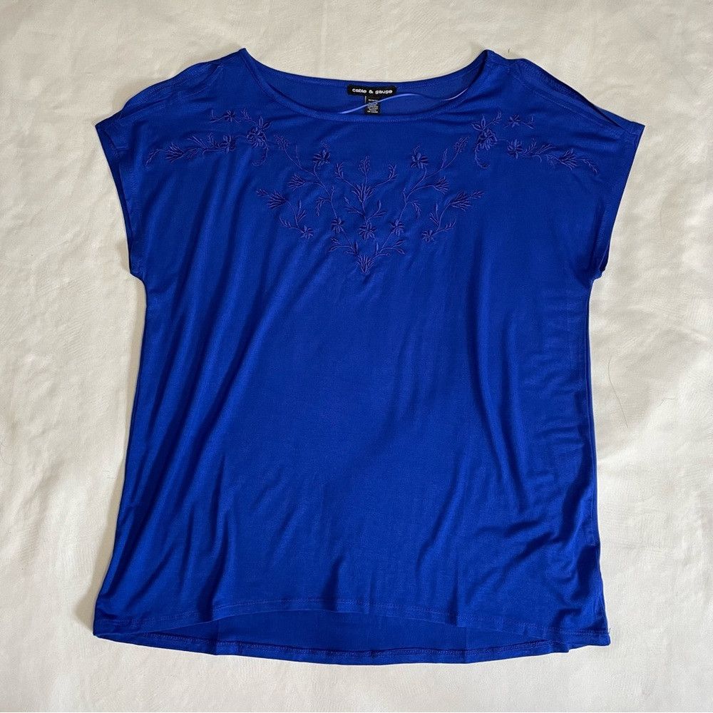 Other NWT New Cable & Gauge Blue Short Sleeve Embroidered Top Siz Size M / US 6-8 / IT 42-44 - 5 Thumbnail