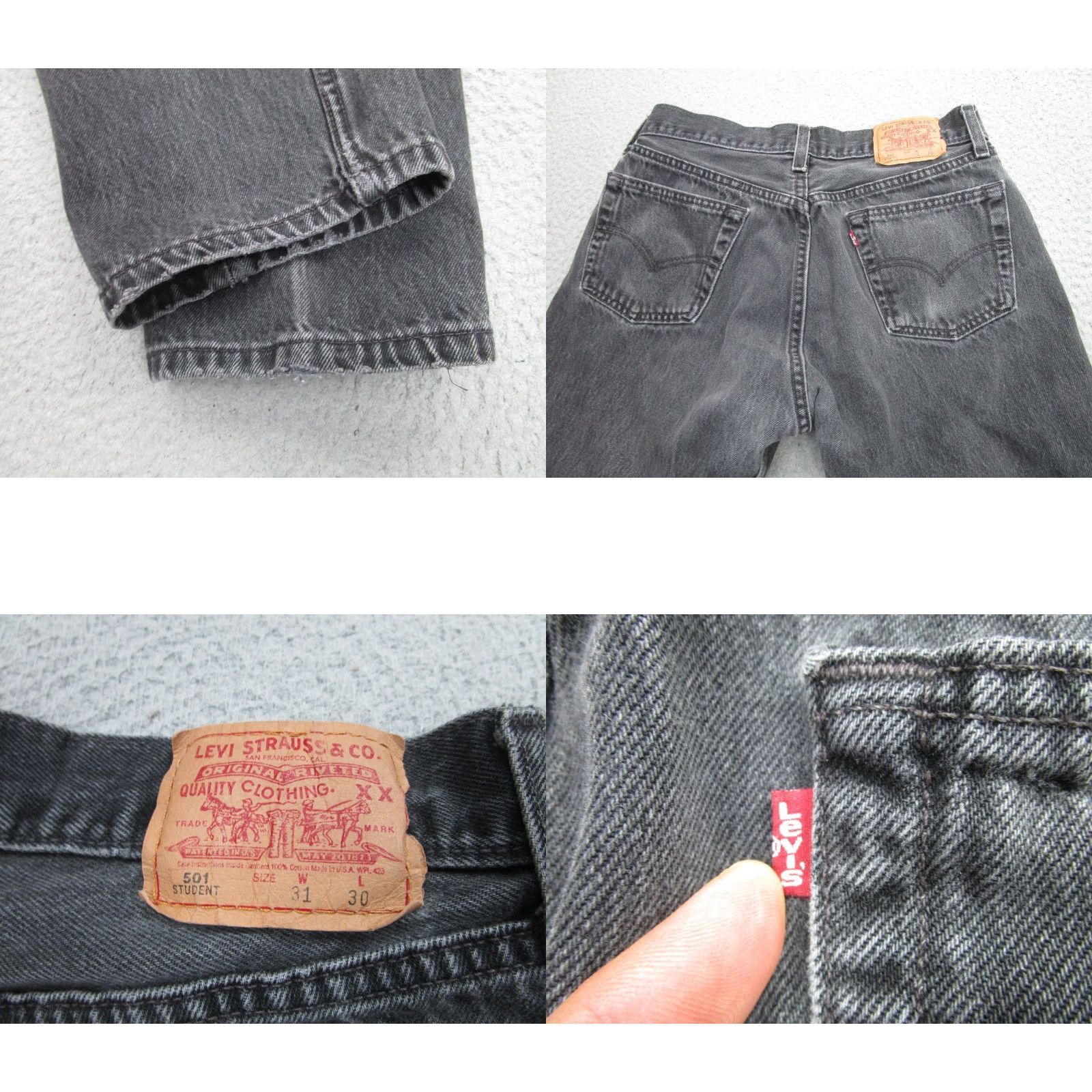 Levi's VINTAGE Levis 501 Jeans Mens 31x30 Student Fit Button Fly Made USA 90s Denim Black Straight Real Leather Patch 100% Cotton Mens Size US 31 - 9 Thumbnail