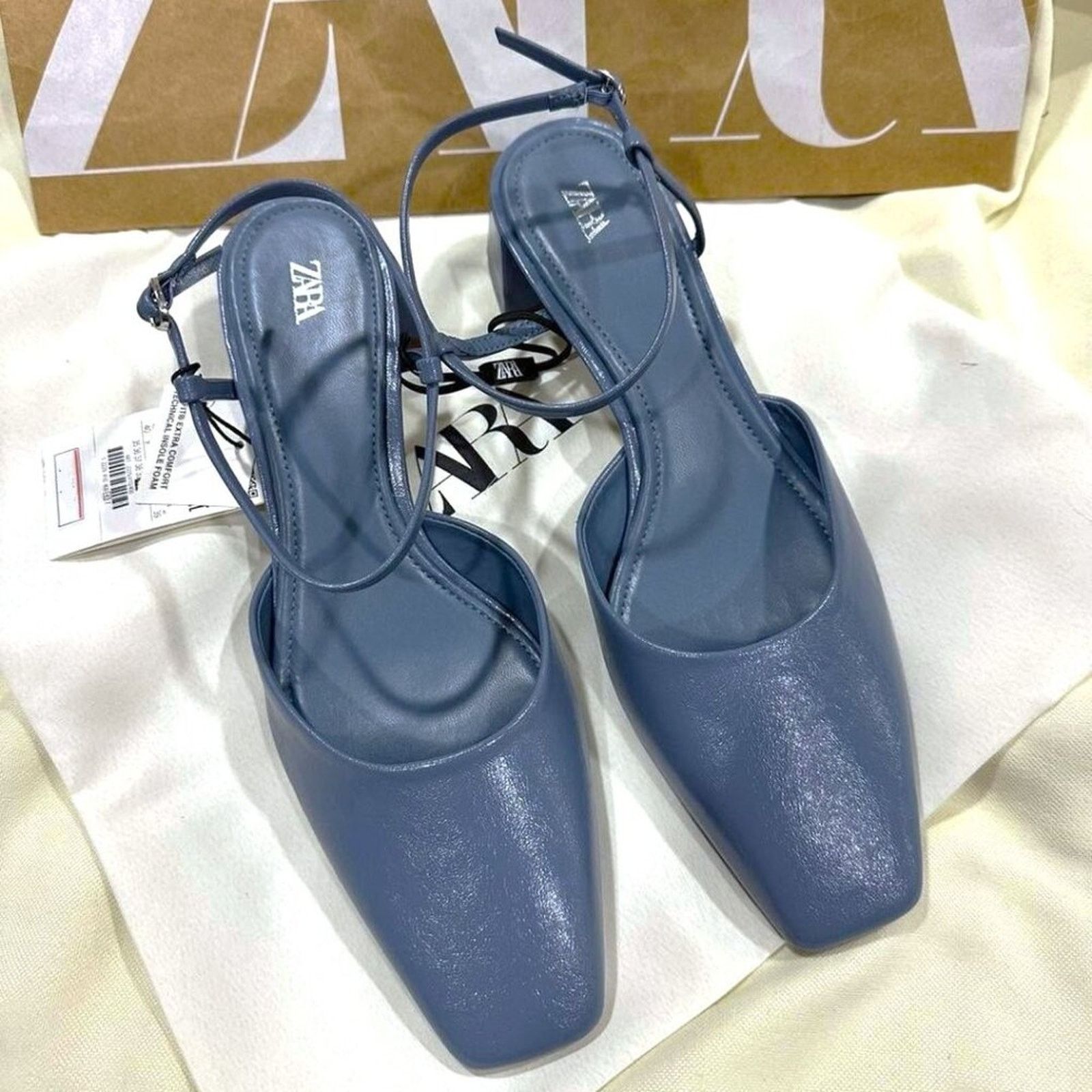 Zara Zara Blue Square Toe Slingback Block Heels NWT Size US 7.5 / IT 37.5 - 9 Thumbnail