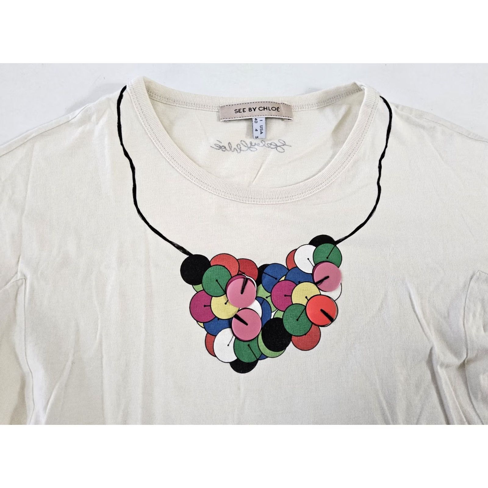 Vintage See By Chloe T-Shirt Short Sleeve Women Size 4 Ivory Cotton Size S / US 4 / IT 40 - 4 Thumbnail